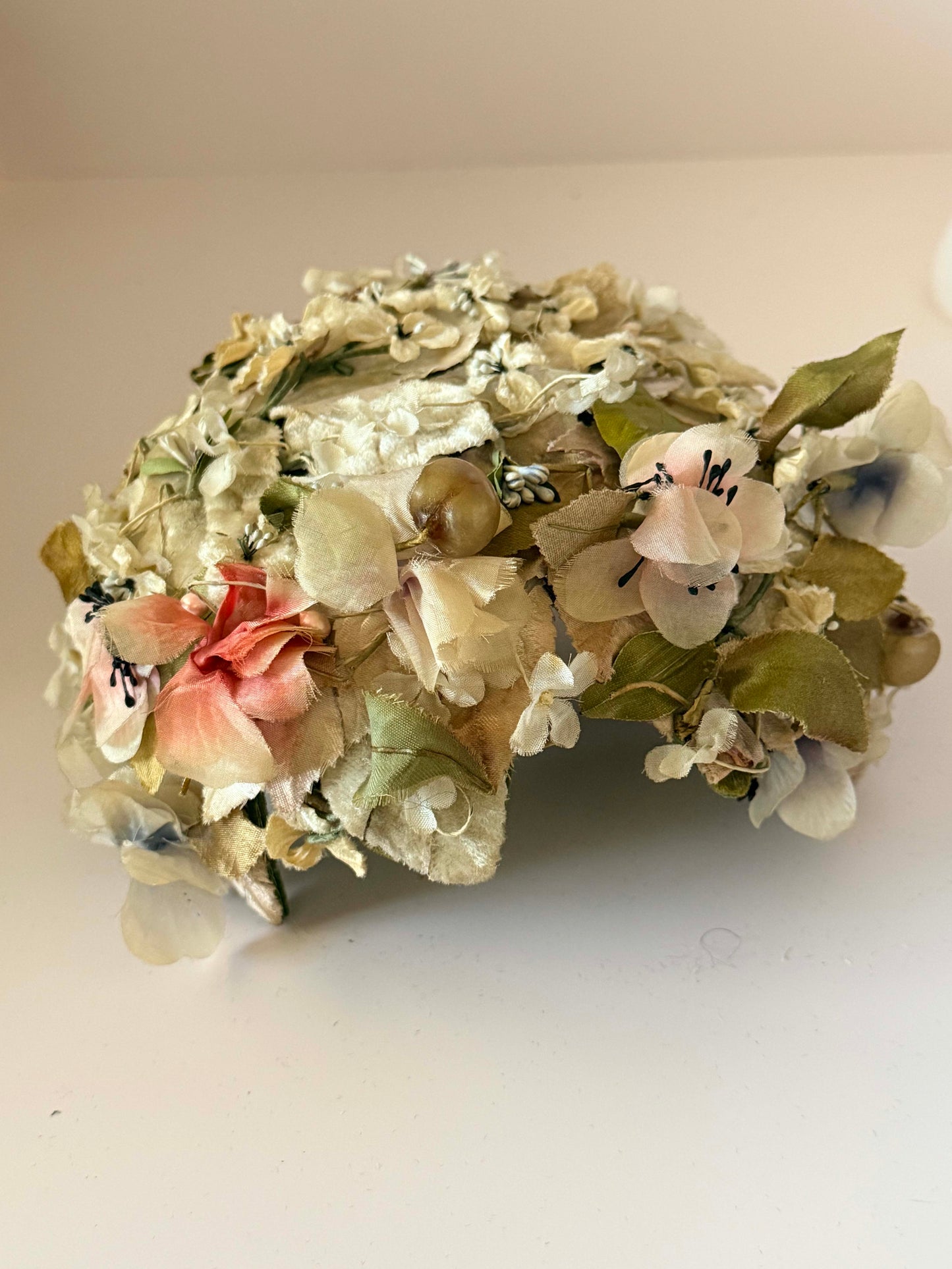 1950s Floral Cocktail Hat Silk Flower Cap Pastel Garden Party Hat Mid Century Statement Floral Millinery Vintage Bridal Headpiece