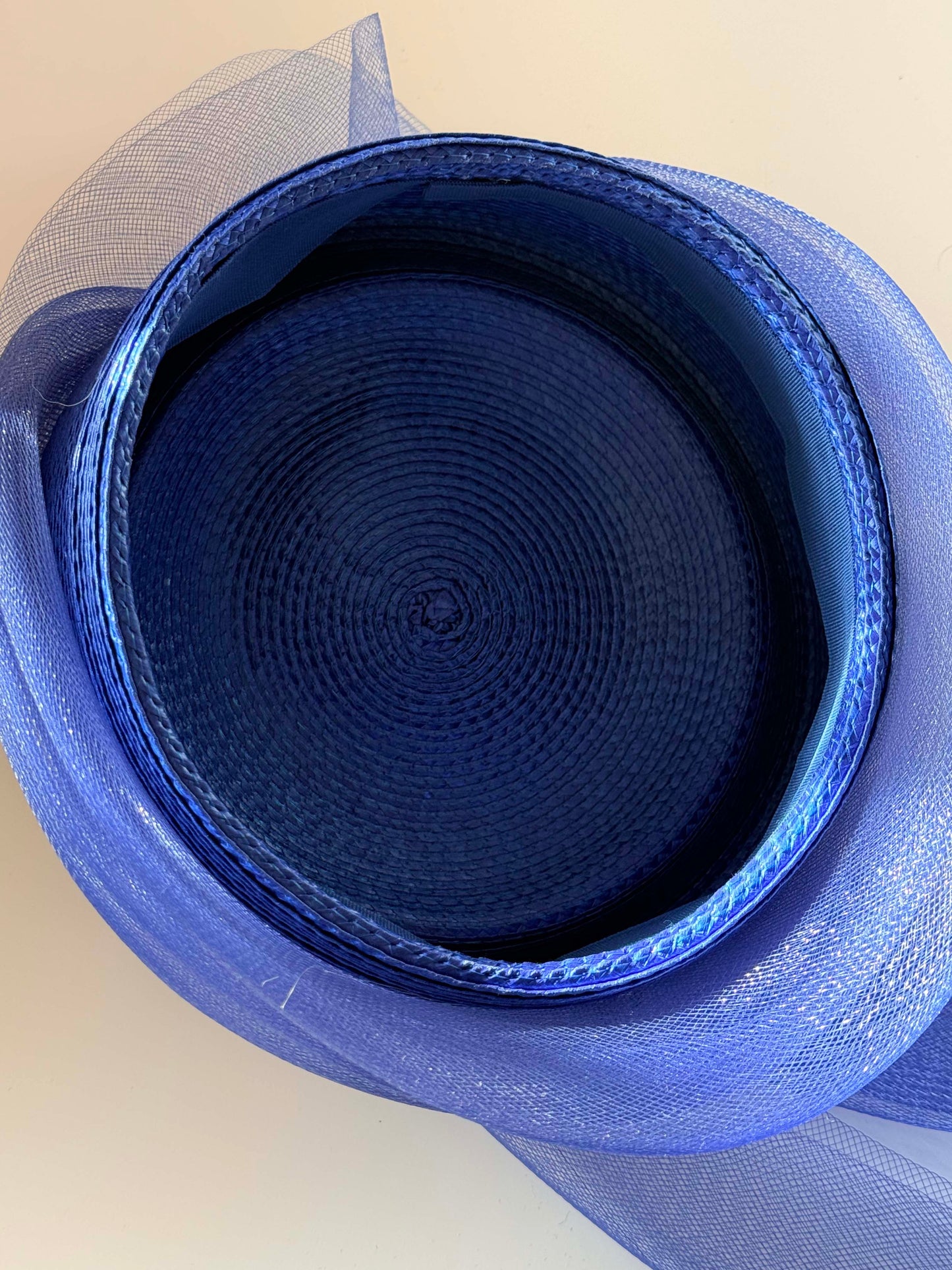 Vintage 1990s Cobalt Blue Hat Sinamay Pillbox Sculptural Bow Veil Beaded Detail Kentucky Derby Cocktail Hat Statement Millinery