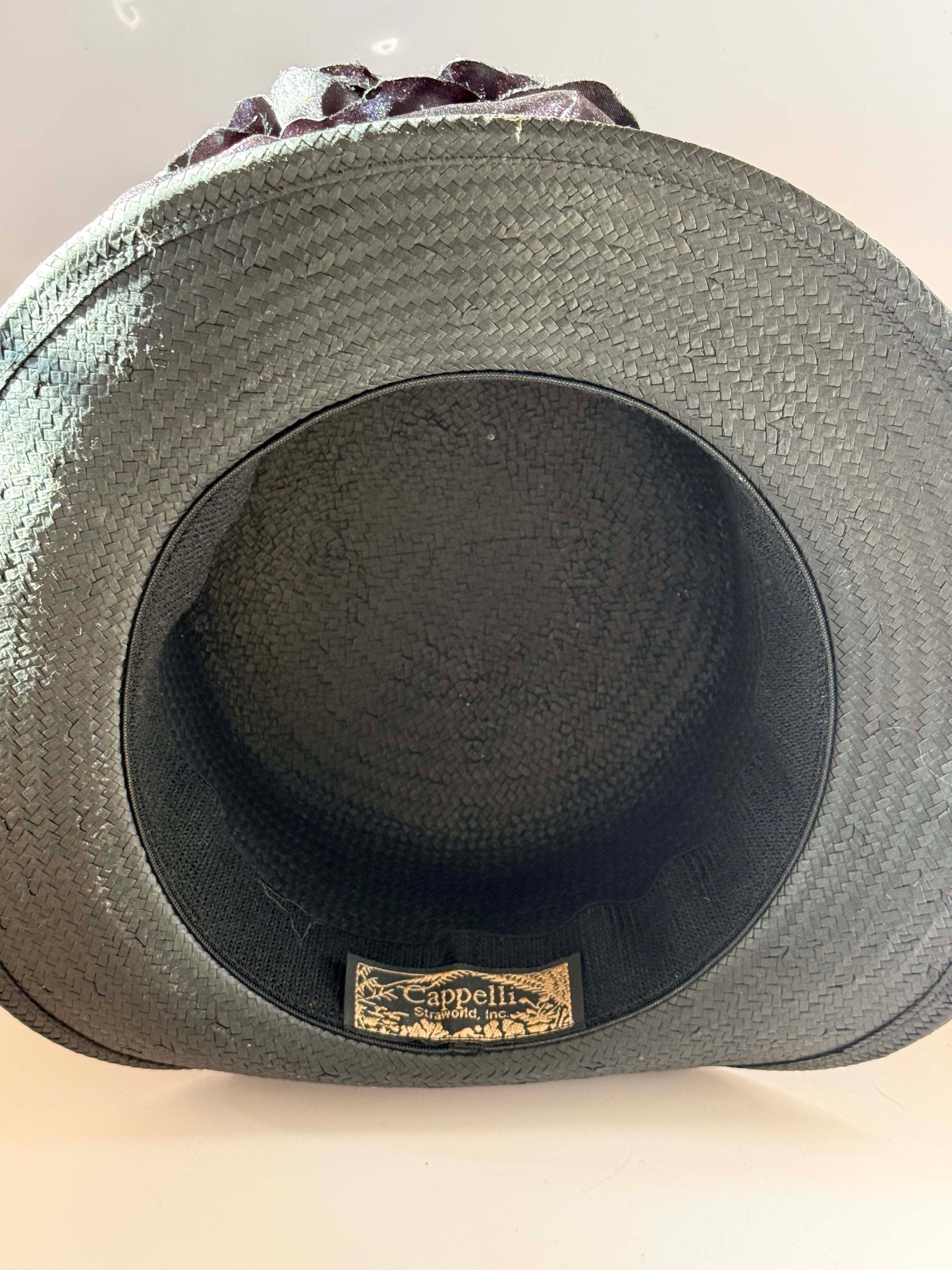 Vintage Black Straw Wide Brim Hat Cappelli Straworld Floral Cocktail Hat 1980s–1990s Elegant Occasion Hat
