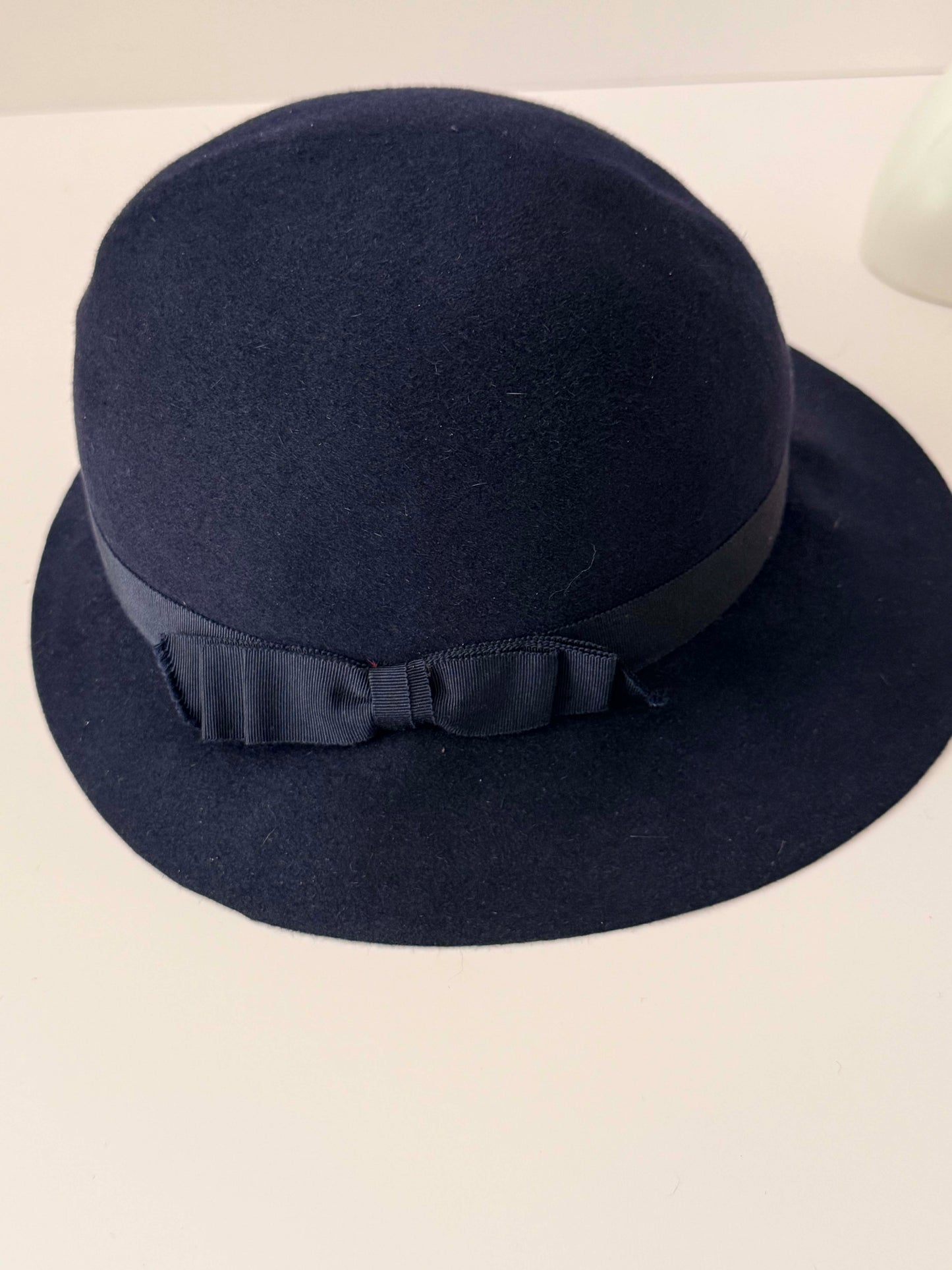 Vintage 1950s Navy Wool Felt Wide Brim Hat / Classic Minimalist Mid-Century Ha