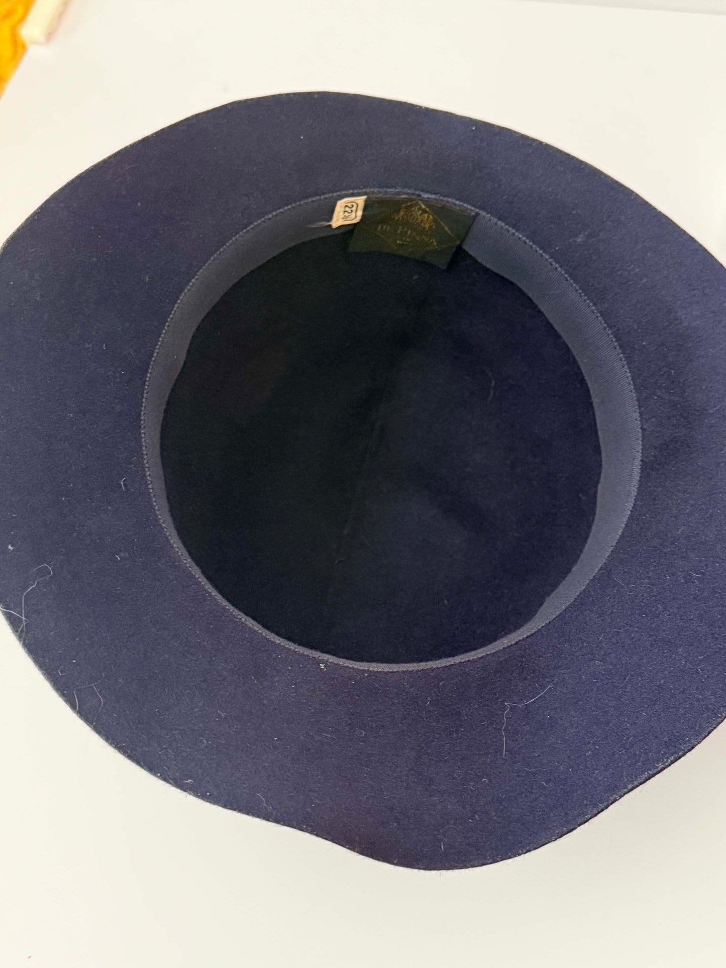 Vintage 1950s Navy Wool Felt Wide Brim Hat / Classic Minimalist Mid-Century Ha