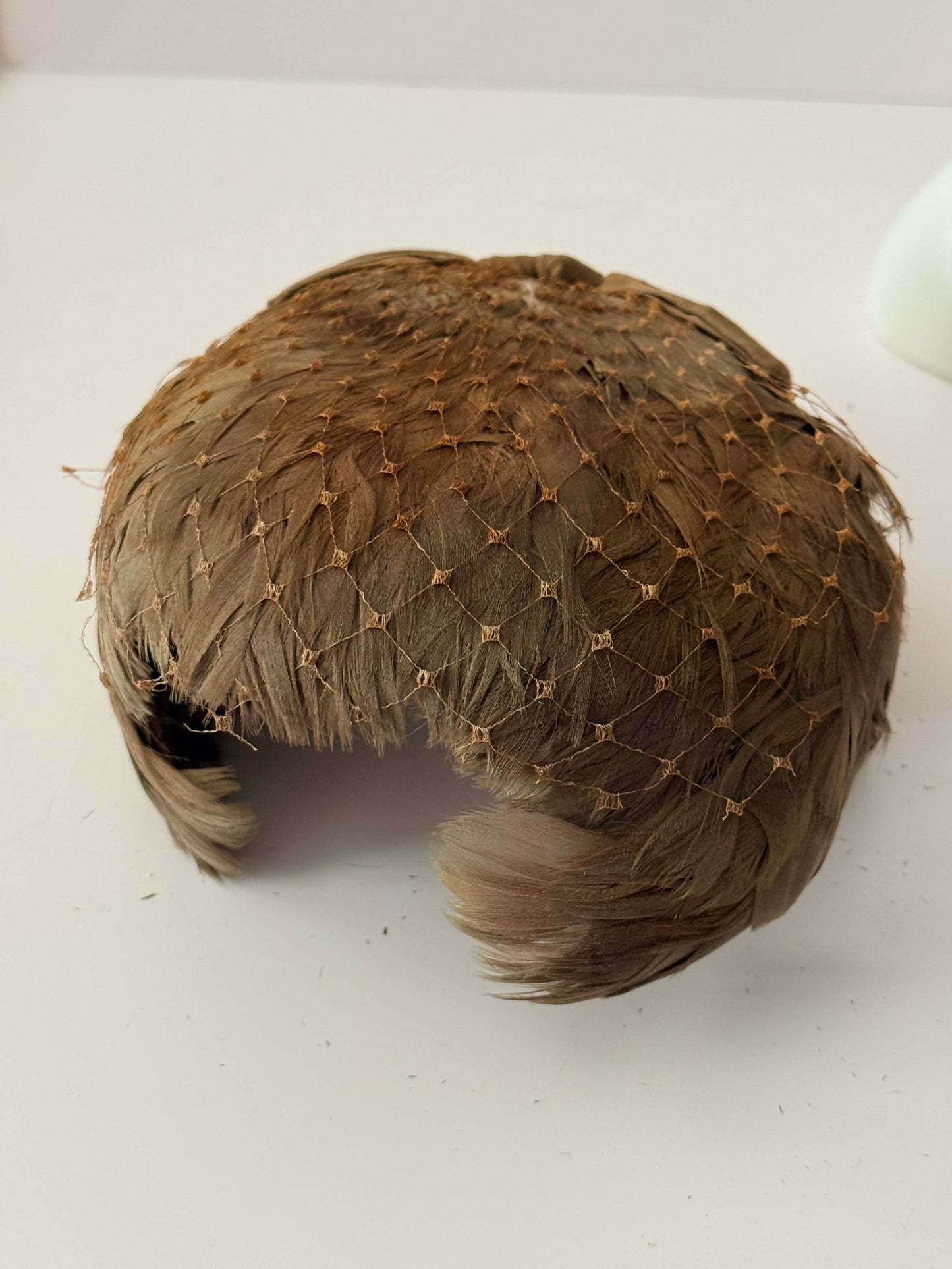 1940s Brown Feather Hat Vintage Tilt Hat Feather Cap Net Overlay Cocktail Hat WWII Era Fascinator Rustic Glam Headpiece