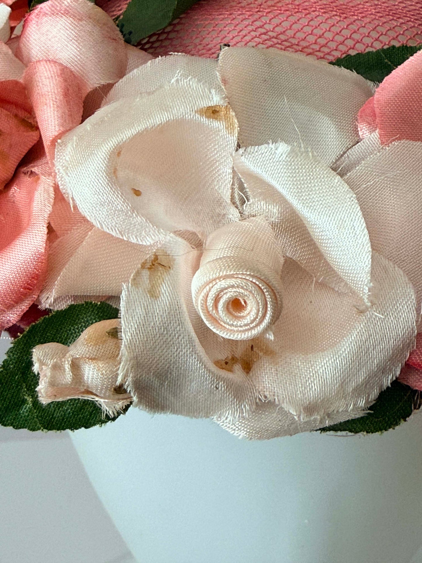 1950s Pink Floral Cocktail Hat Rose Trim Mid Century Half Hat Garden Party Vintage Headpiece Romantic Millinery