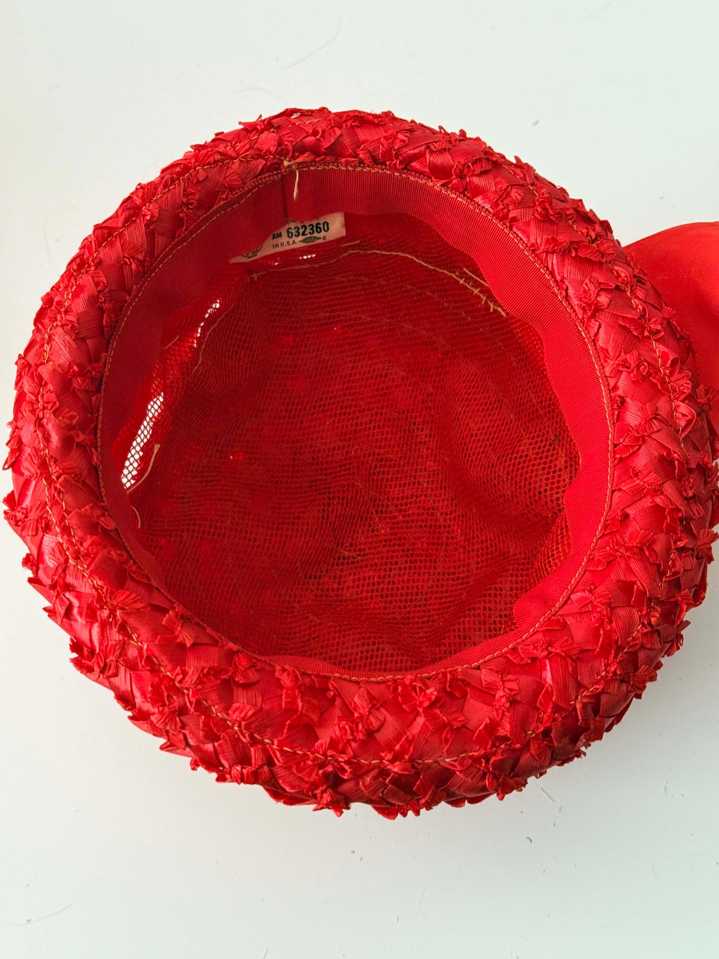 1960s Red Raffia Cloche Hat Vintage Textured Straw Bucket Hat Satin Ribbon Detail Bright Statement Hat Garden Party