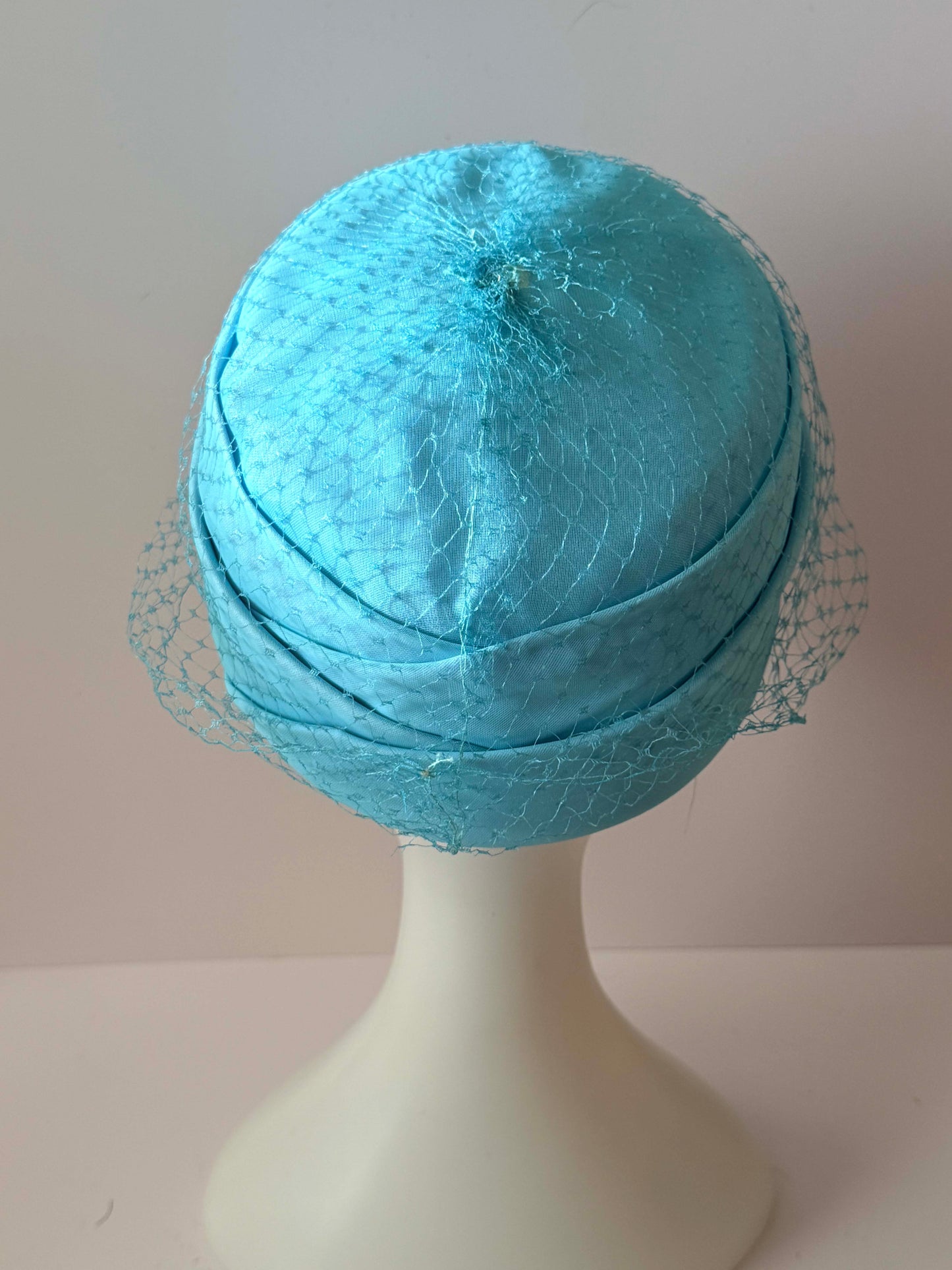 1950s Aqua Blue Veiled Pillbox Hat Mid Century Cocktail Hat Structured Crown Vintage Bridal Something Blue Headpiece