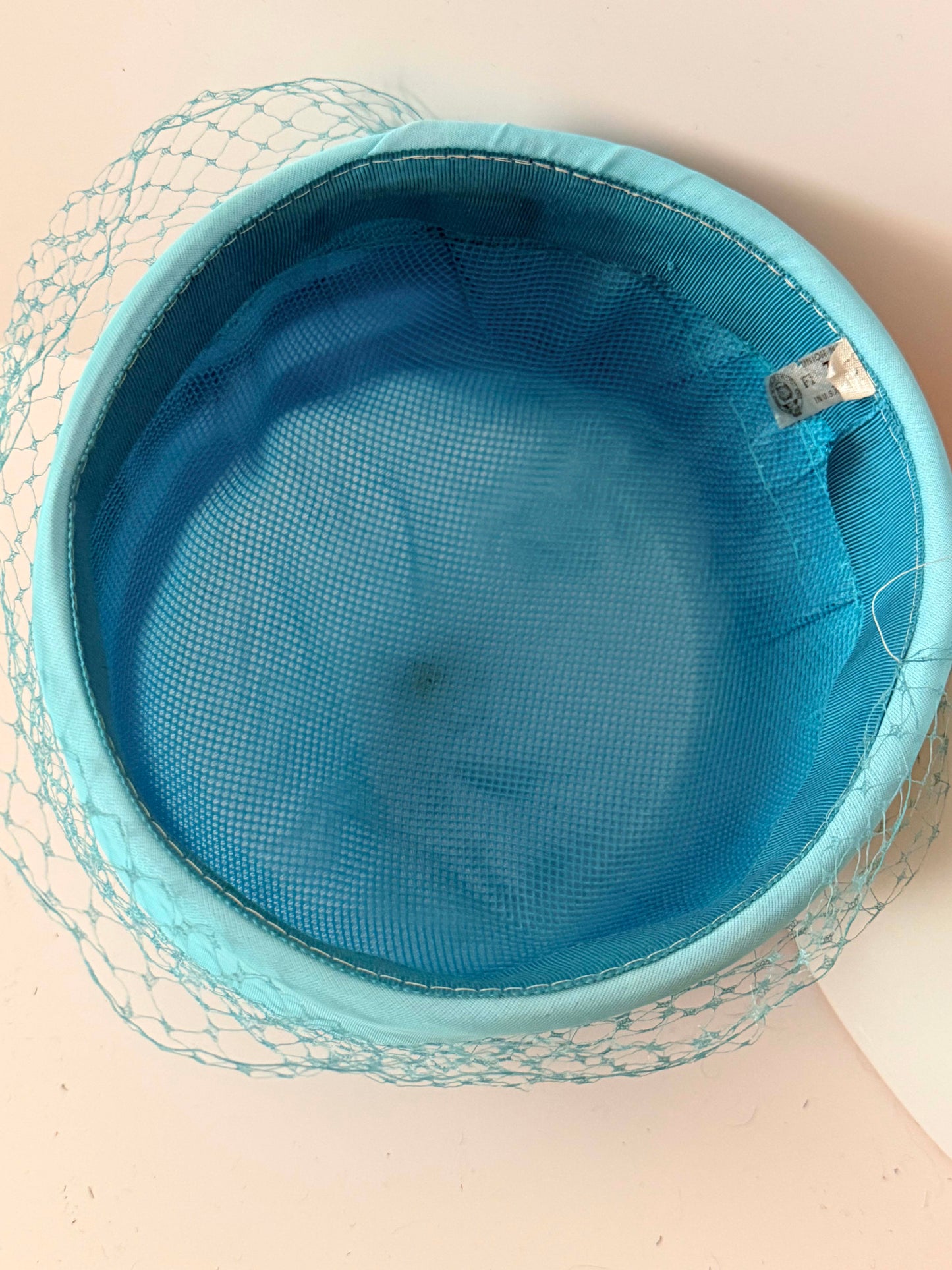 1950s Aqua Blue Veiled Pillbox Hat Mid Century Cocktail Hat Structured Crown Vintage Bridal Something Blue Headpiece