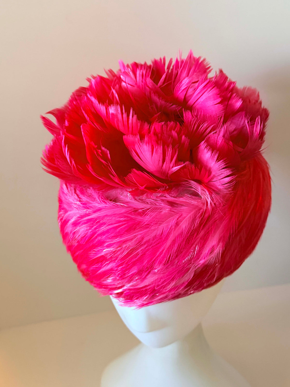 Vintage 1950s Hot Pink Feather Turban Hat Fuchsia Statement Cocktail Hat Mid Century Women's Millinery