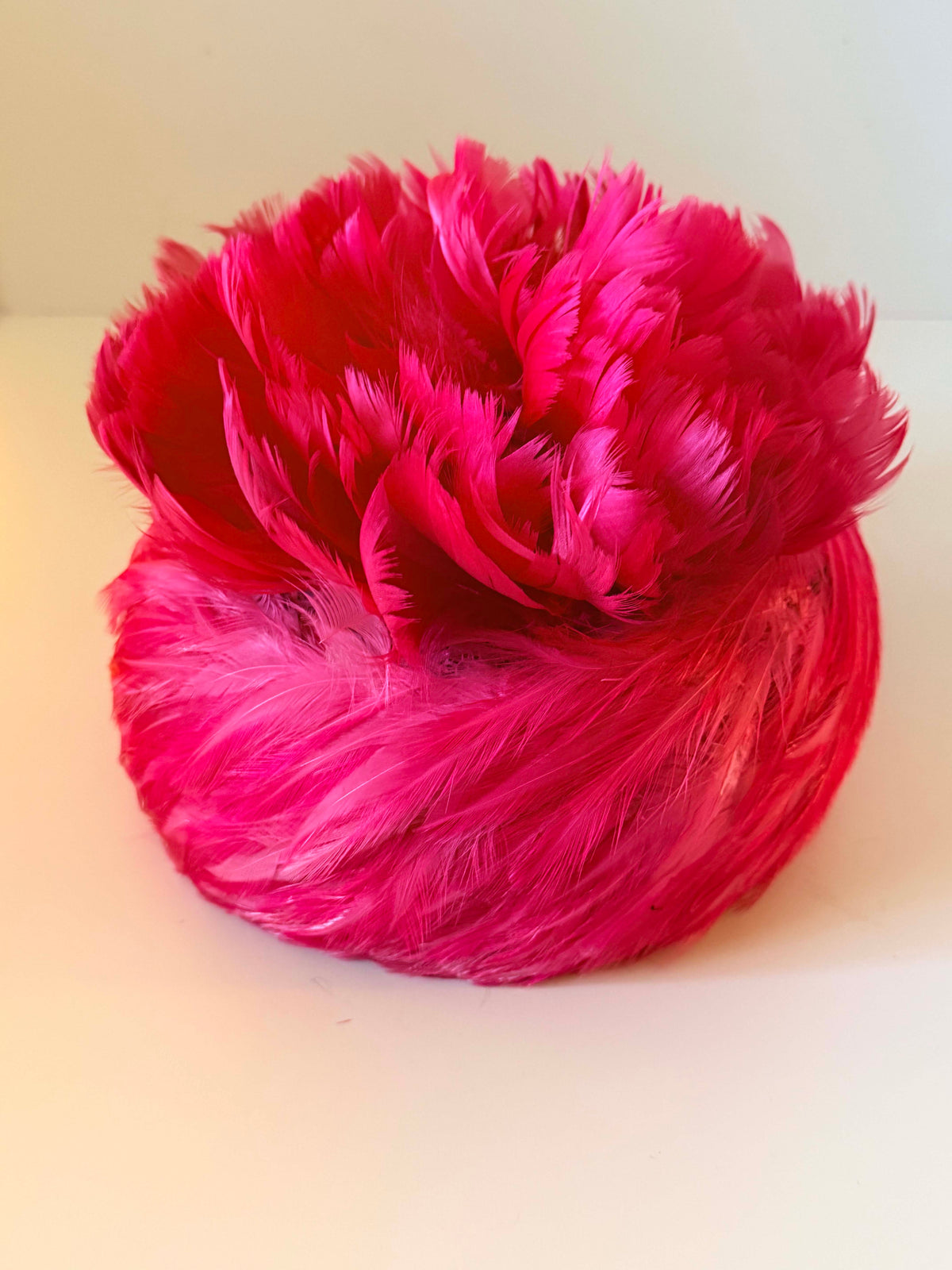 Vintage 1950s Hot Pink Feather Turban Hat Fuchsia Statement Cocktail Hat Mid Century Women's Millinery