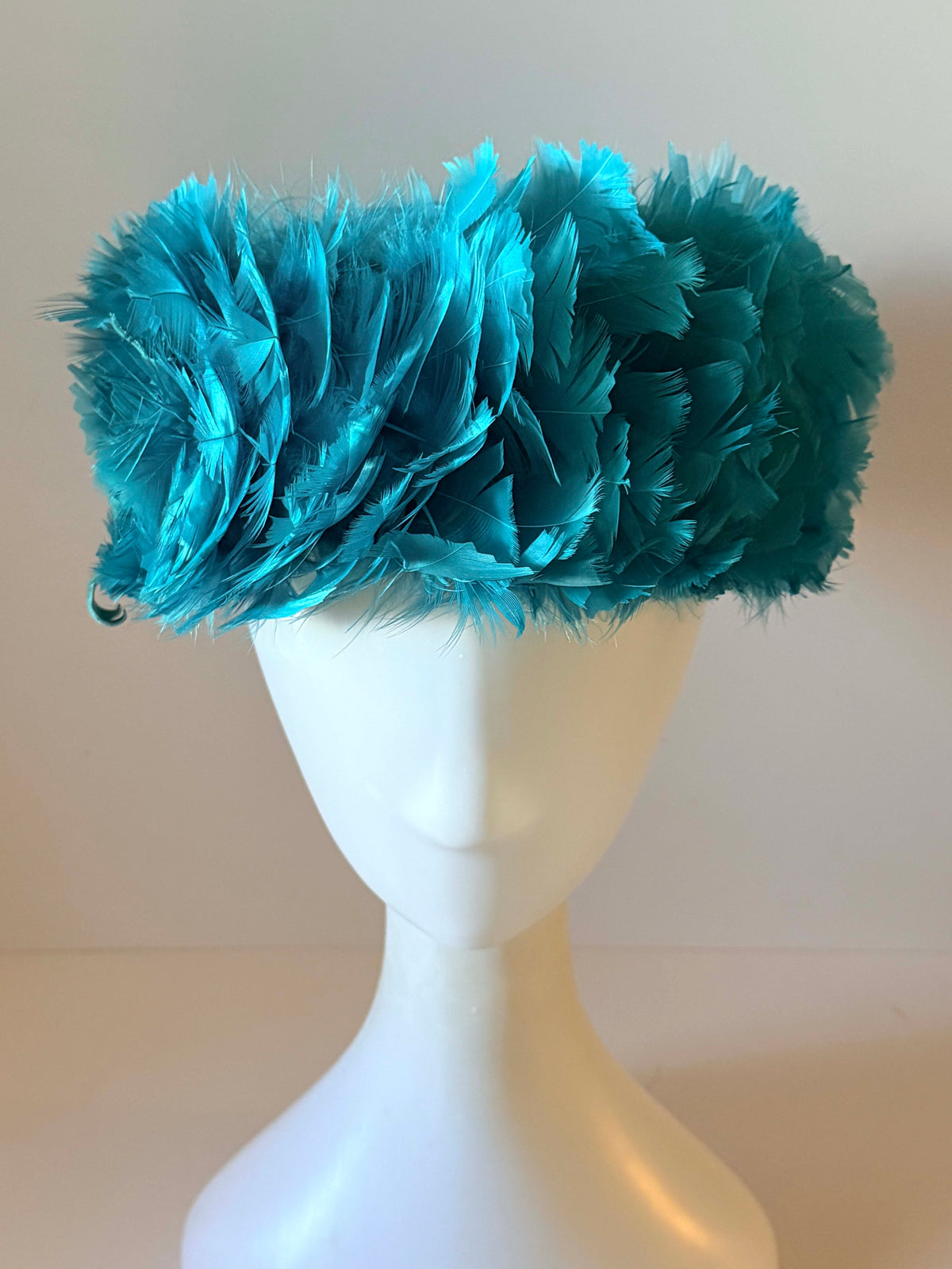 Vintage 1960s Turquoise Feather Cloche Hat | Bright Blue Feather Cocktail Hat | Mid Century Women's Millinery