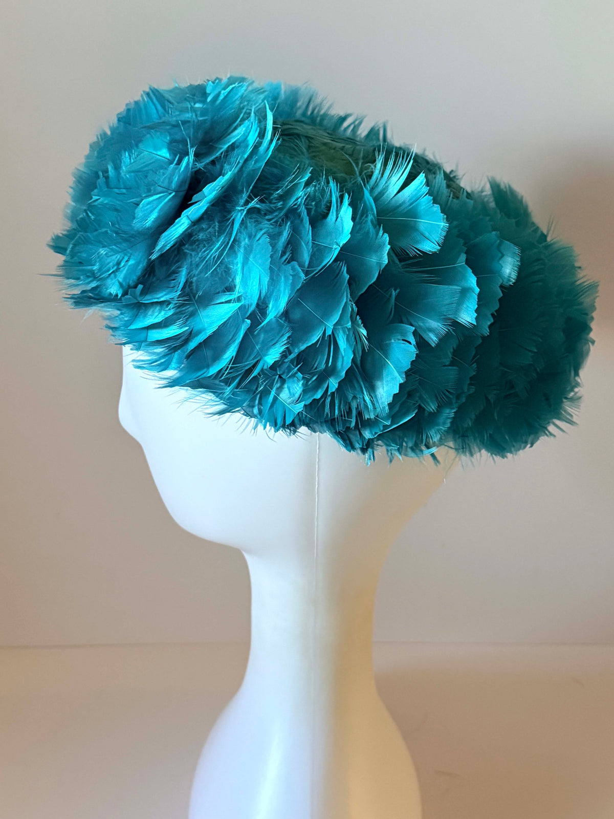 Vintage 1960s Turquoise Feather Cloche Hat | Bright Blue Feather Cocktail Hat | Mid Century Women's Millinery