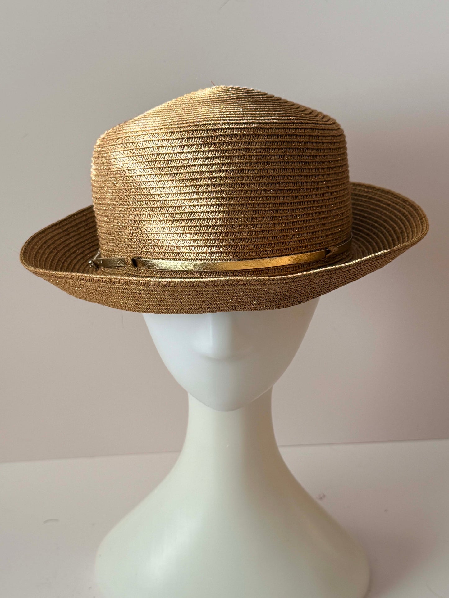 Vintage 1990s August Straw Boater Hat / Structured Flat Crown Minimalist Summer Hat