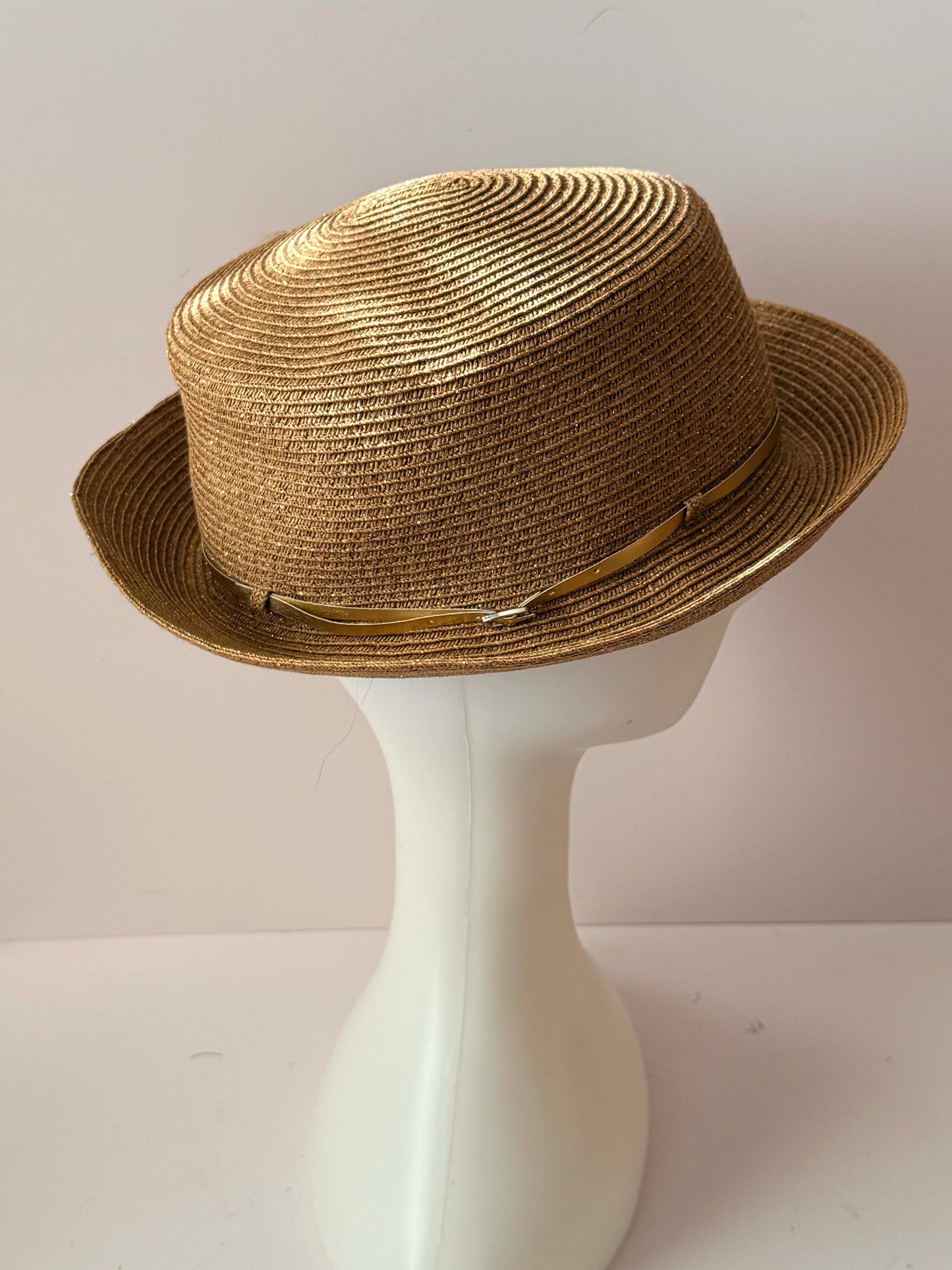 Vintage 1990s August Straw Boater Hat / Structured Flat Crown Minimalist Summer Hat
