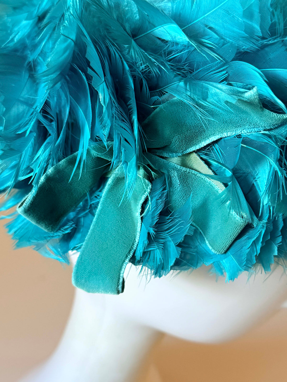 Vintage 1960s Turquoise Feather Cloche Hat | Bright Blue Feather Cocktail Hat | Mid Century Women's Millinery