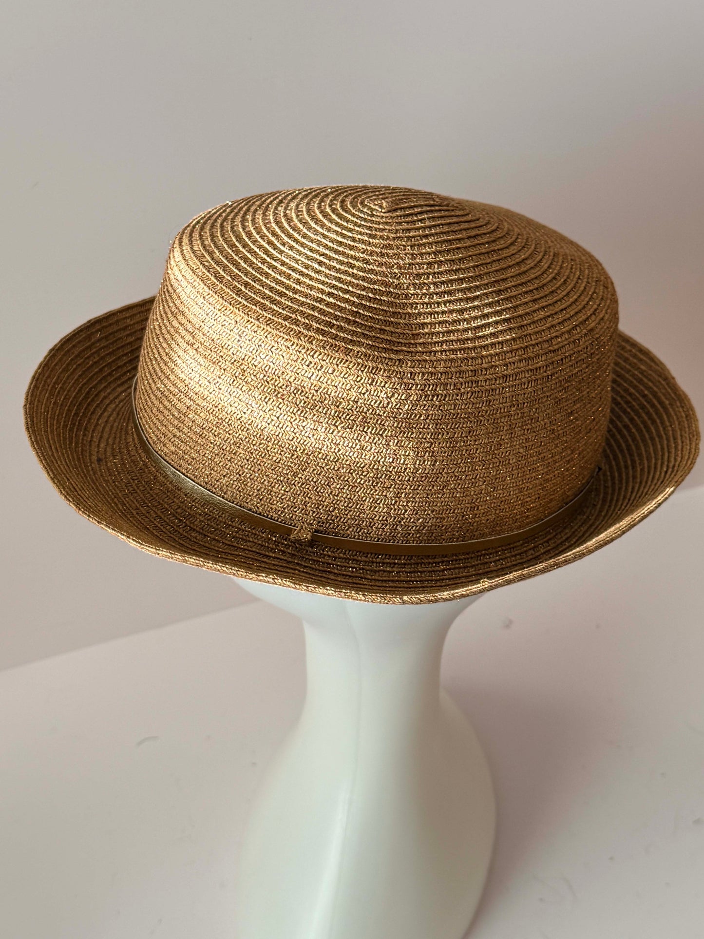 Vintage 1990s August Straw Boater Hat / Structured Flat Crown Minimalist Summer Hat