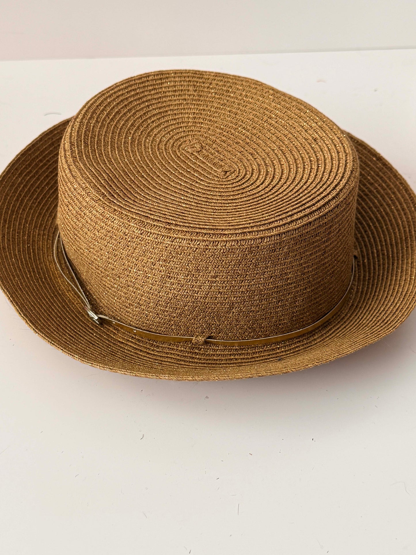 Vintage 1990s August Straw Boater Hat / Structured Flat Crown Minimalist Summer Hat