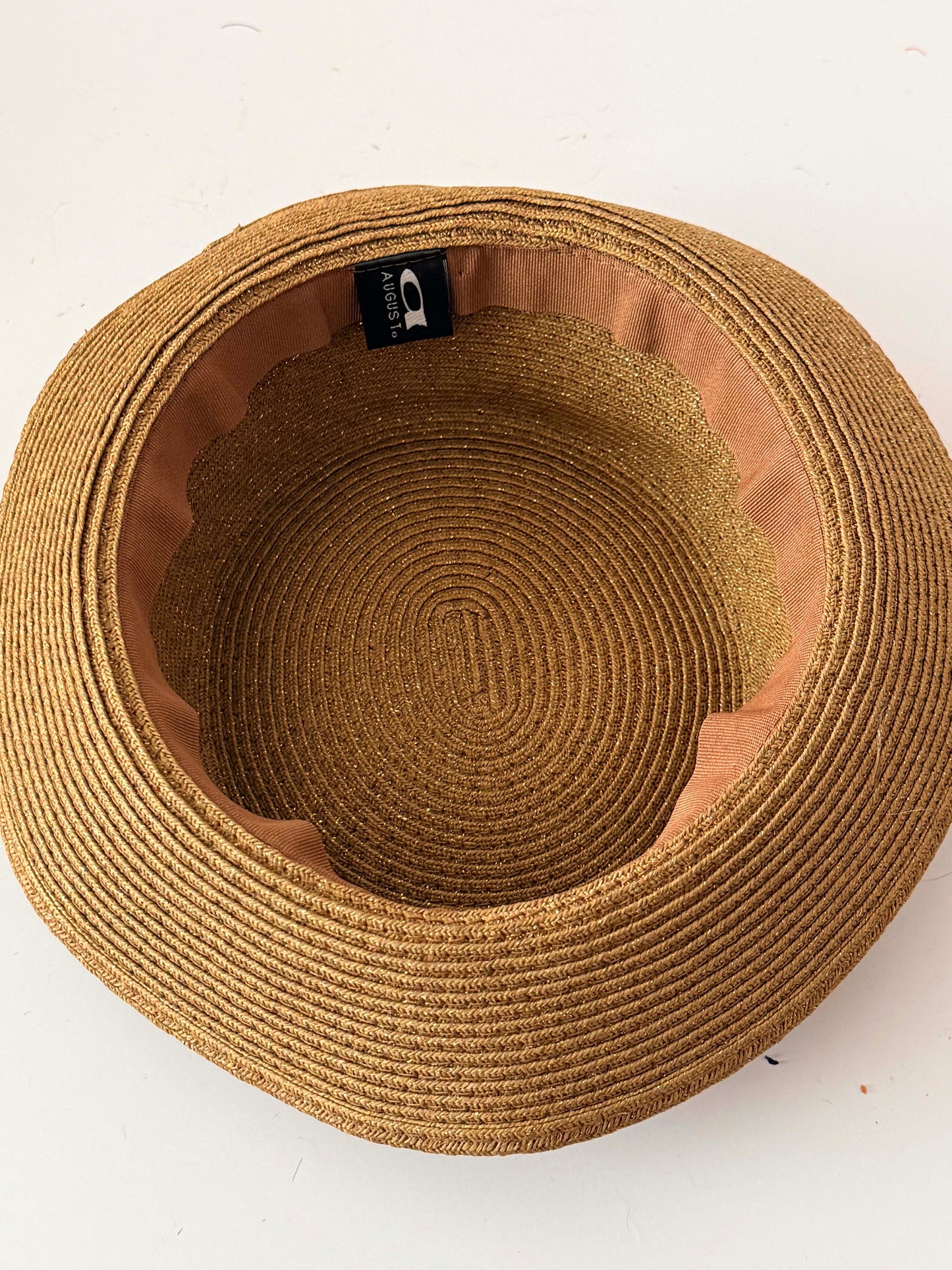 Vintage 1990s August Straw Boater Hat / Structured Flat Crown Minimalist Summer Hat