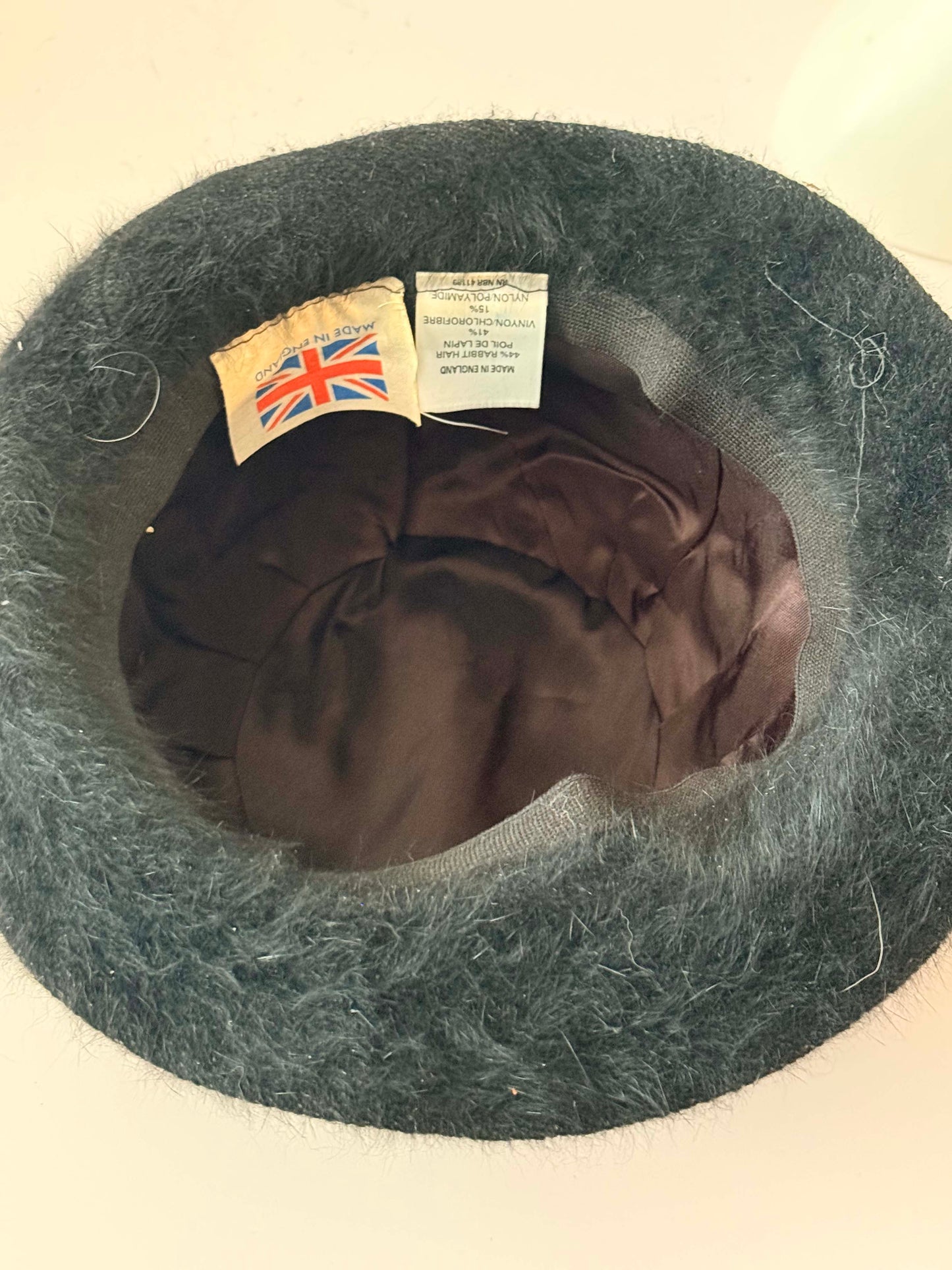 Vintage 1960s Black Faux Fur Cloche Hat with Feather Trim / Mod Winter Cocktail Hat