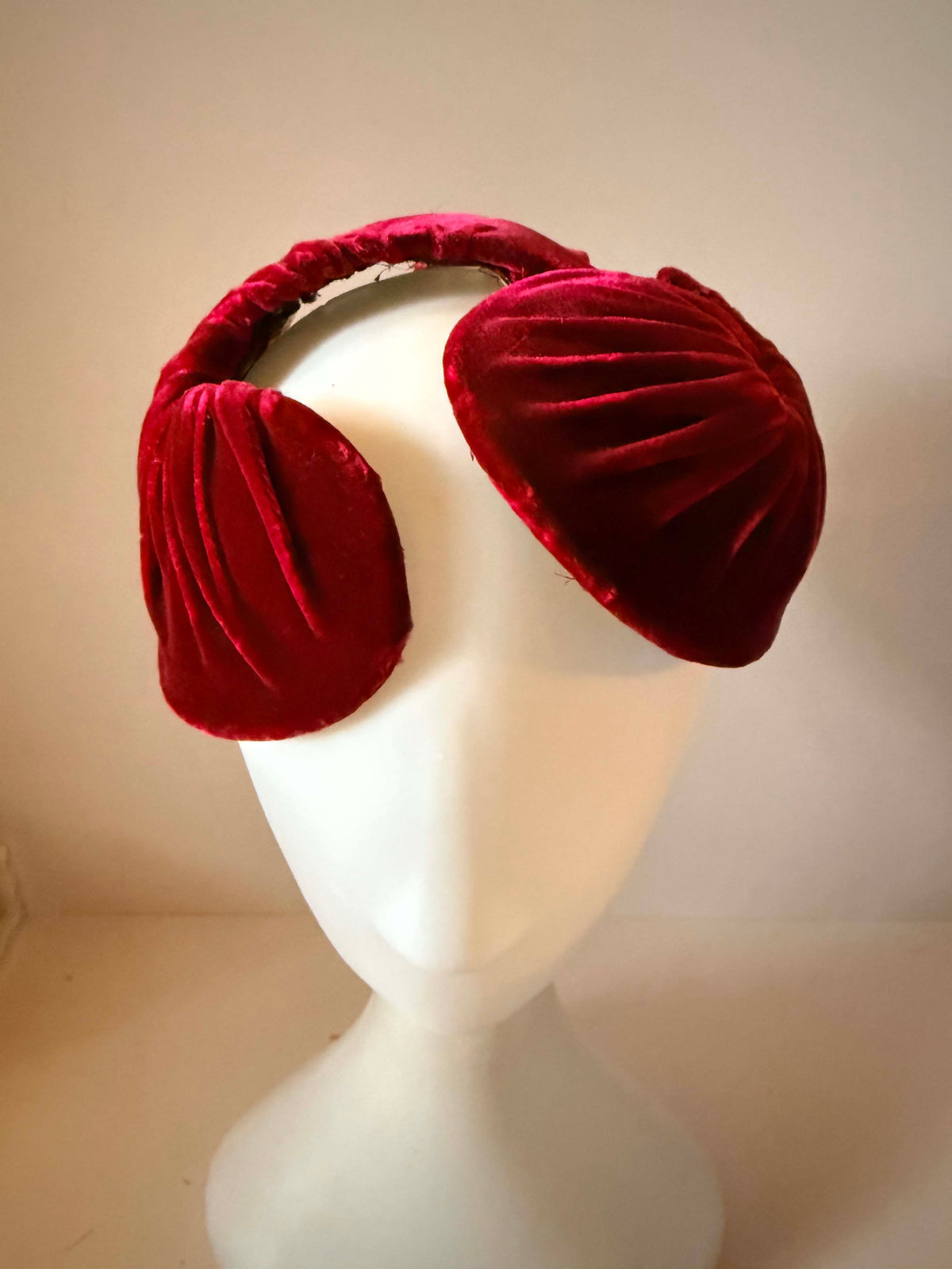 Vintage 1940s Walters Burgundy Velvet Holiday Hat Open Crown Sculptural Half Hat Fascinator