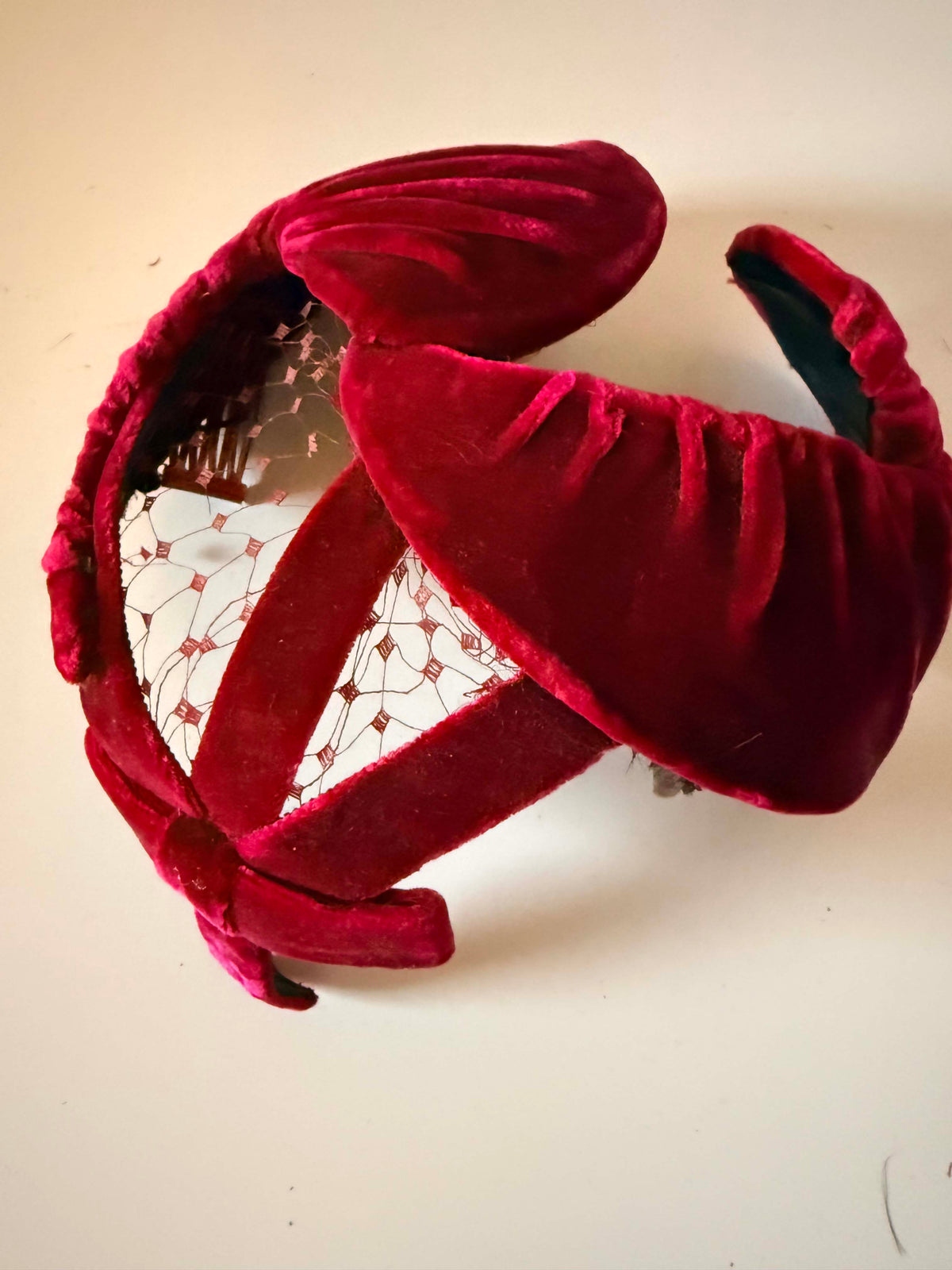 Vintage 1940s Walters Burgundy Velvet Holiday Hat Open Crown Sculptural Half Hat Fascinator