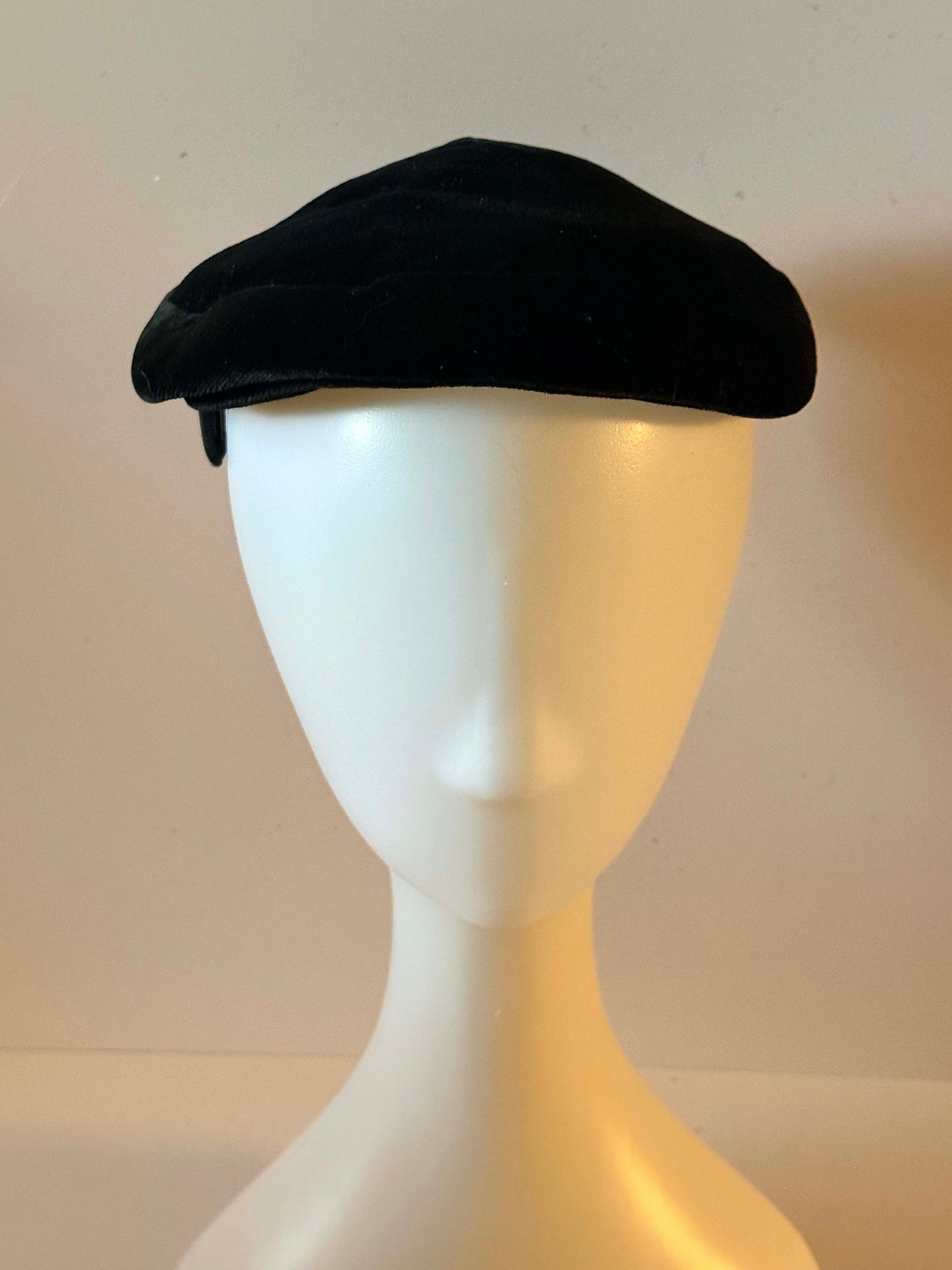 Vintage Black Velvet Pillbox Hat Minimalist Cocktail Hat Classic Mid Century 1950s 1960s Millinery