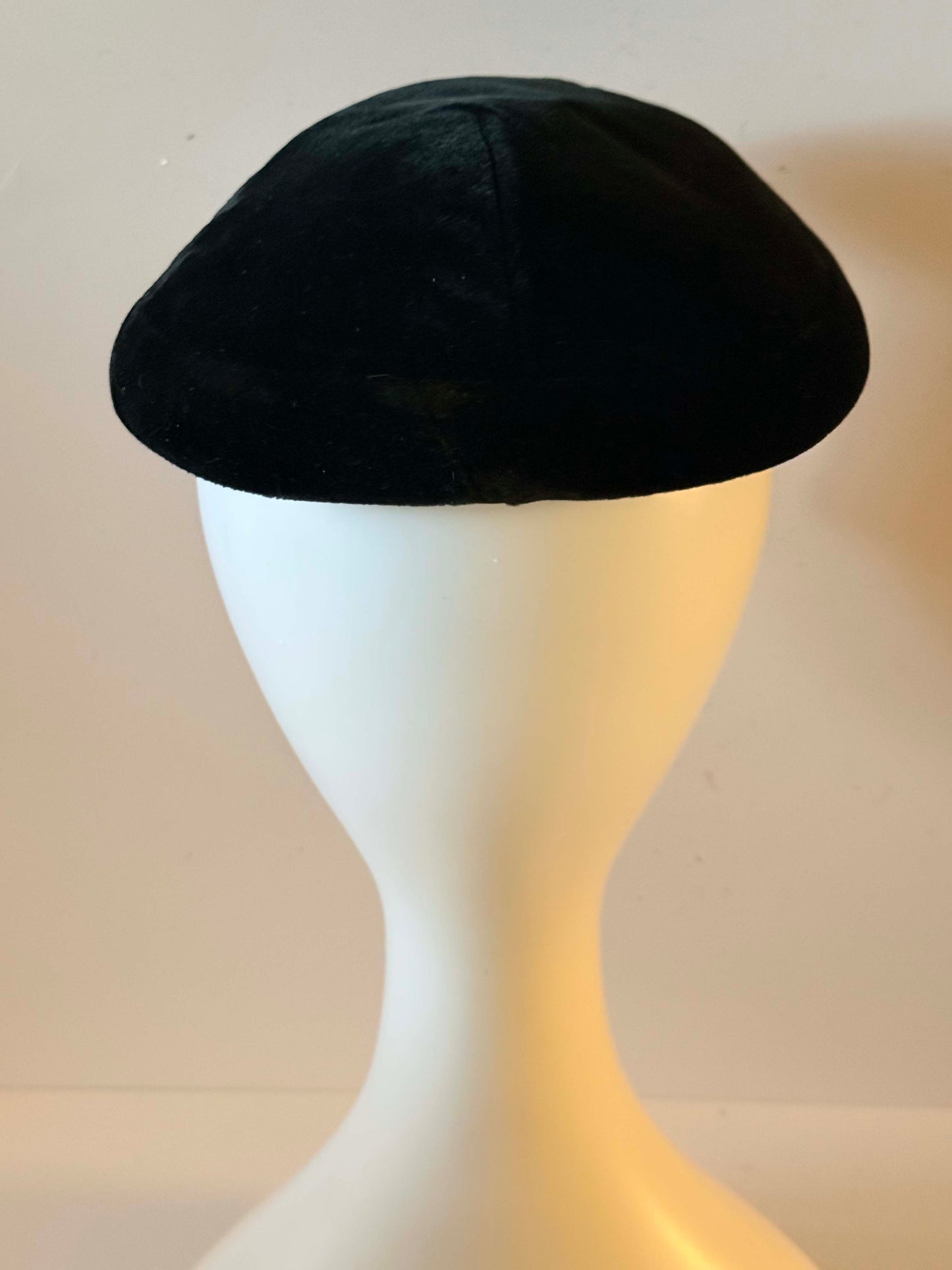 Vintage Black Velvet Pillbox Hat Minimalist Cocktail Hat Classic Mid Century 1950s 1960s Millinery