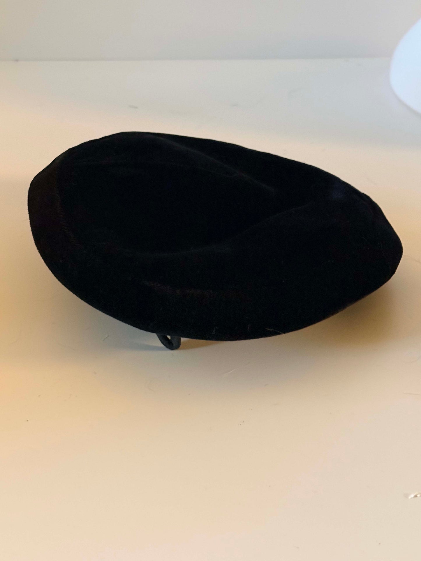 Vintage Black Velvet Pillbox Hat Minimalist Cocktail Hat Classic Mid Century 1950s 1960s Millinery
