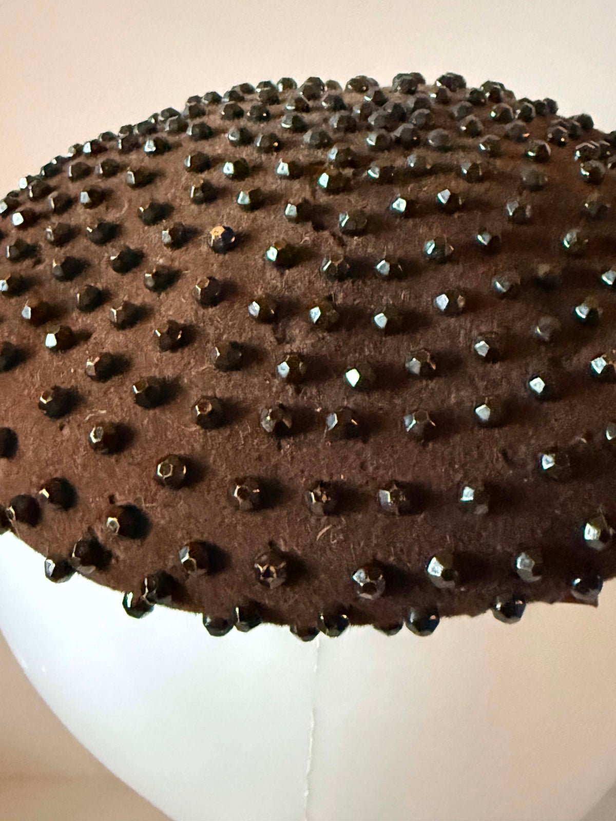 Vintage 1950s Brown Felt Percher Hat Shye Black Jet Beaded Cocktail Hat Harzfelds Kansas City Mid Century Millinery
