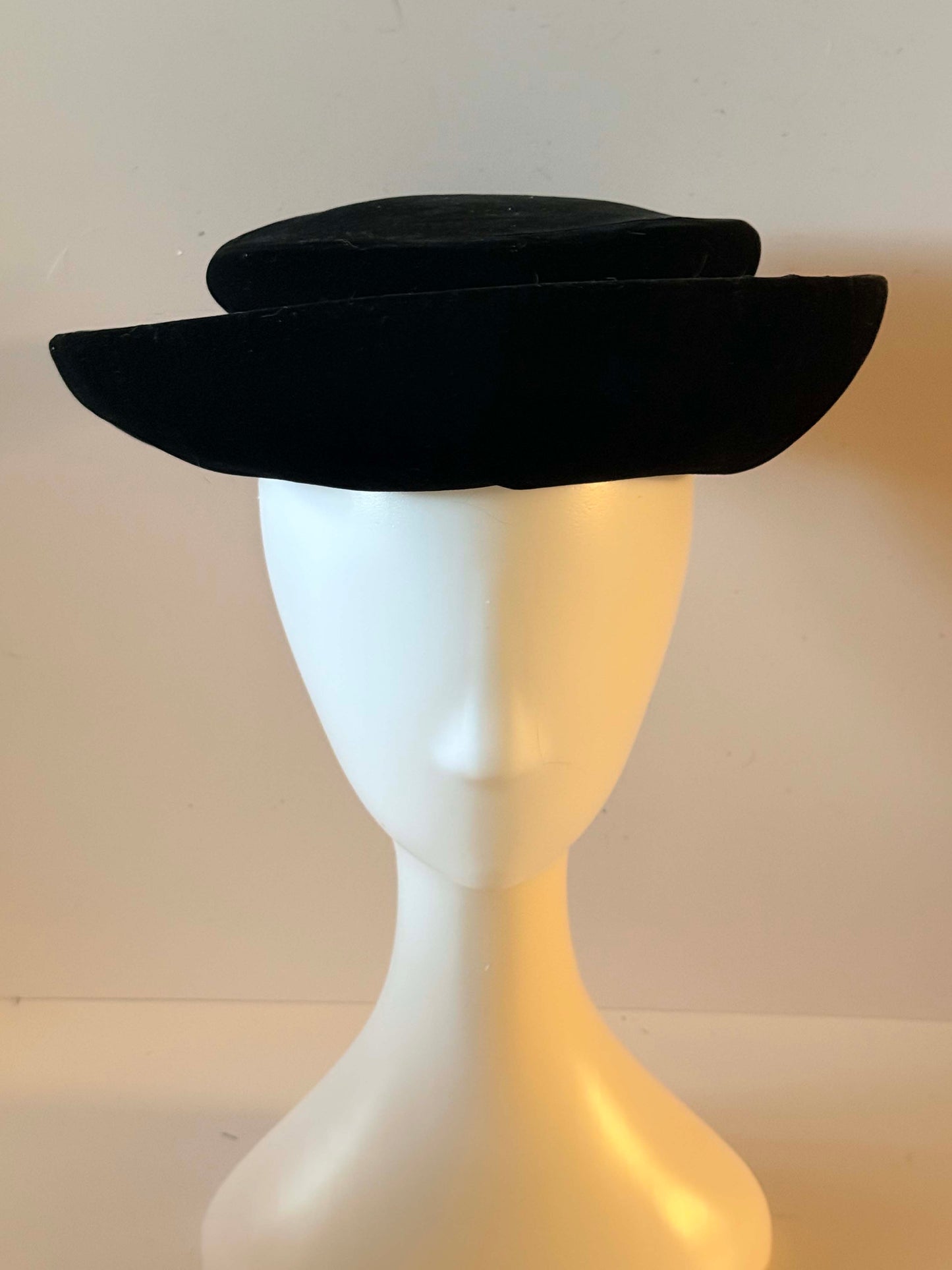 Vintage Black Velvet Hat Style Felt Hat Lillie James Minimalist Millinery 1950s Inspired
