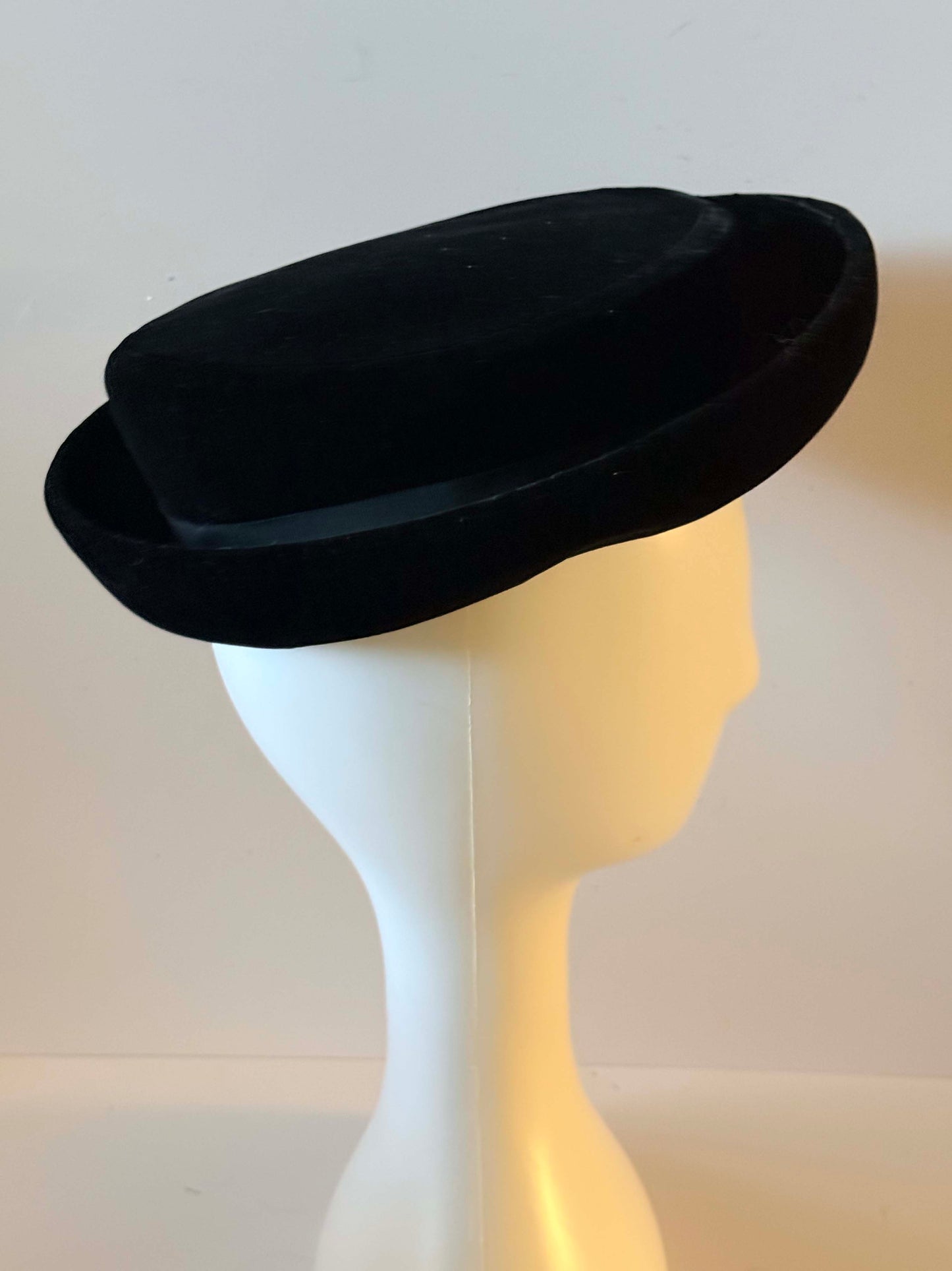 Vintage Black Velvet Hat Style Felt Hat Lillie James Minimalist Millinery 1950s Inspired