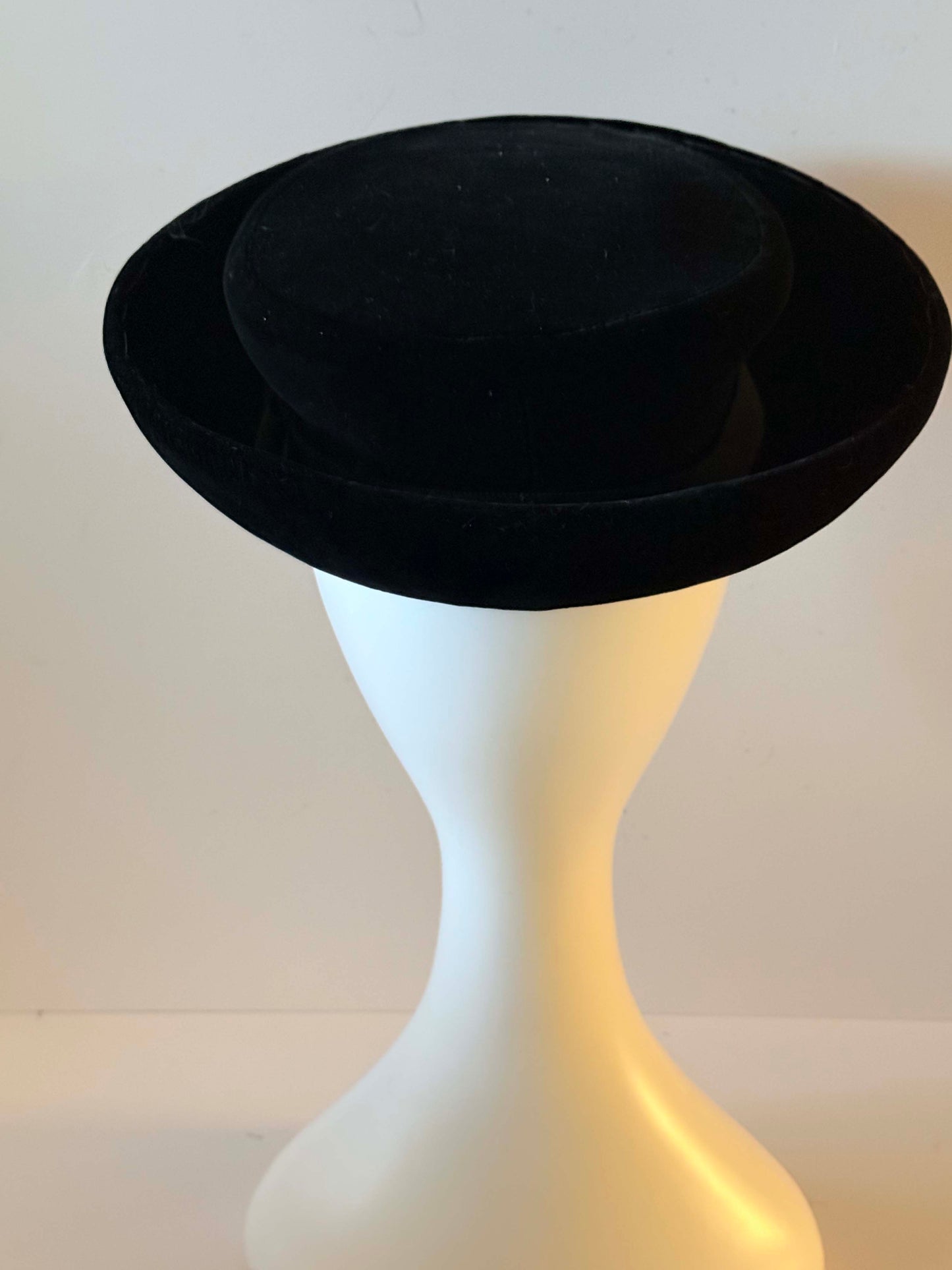 Vintage Black Velvet Hat Style Felt Hat Lillie James Minimalist Millinery 1950s Inspired