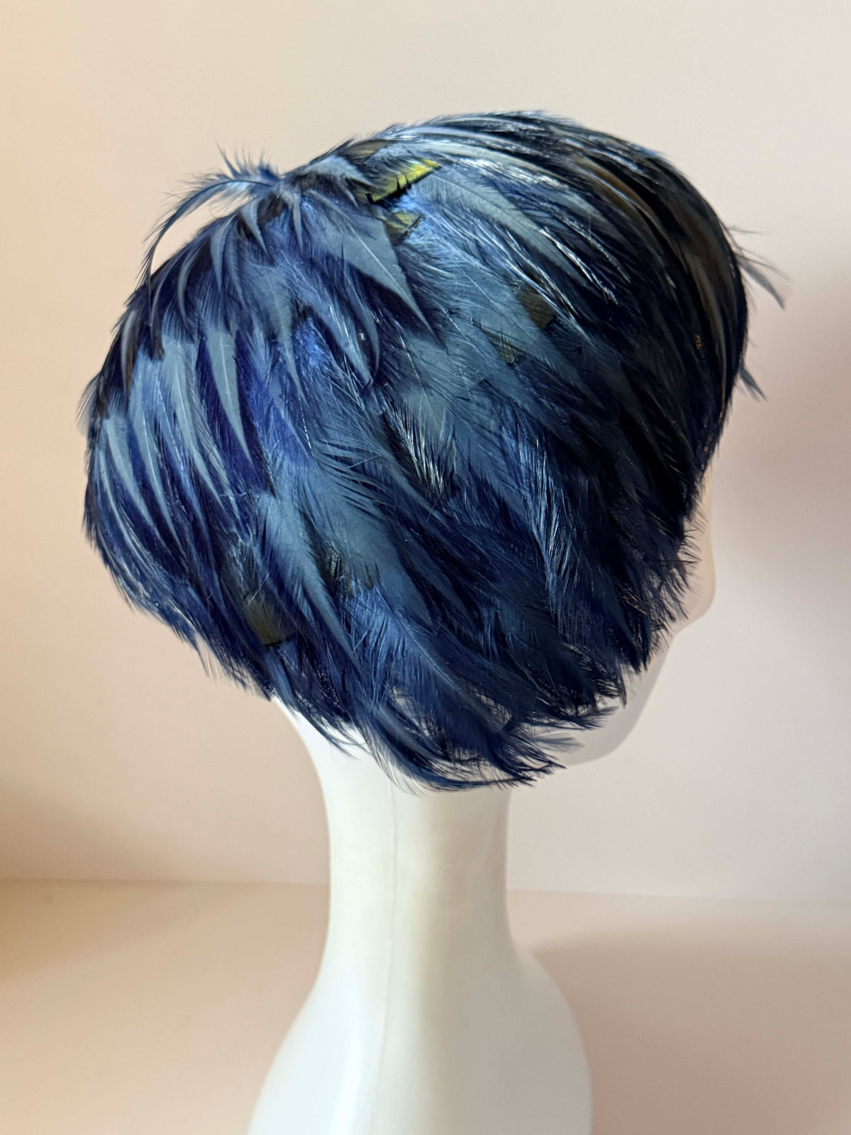 Vintage 1950s Navy Blue Feather Hat | Asymmetrical Cloche Cocktail Hat | Mid Century Women's Millinery