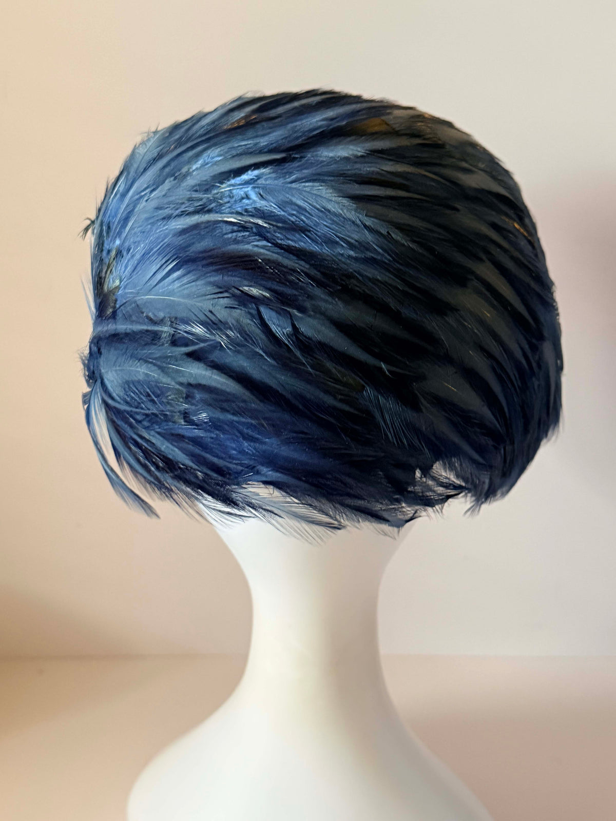 Vintage 1950s Navy Blue Feather Hat | Asymmetrical Cloche Cocktail Hat | Mid Century Women's Millinery