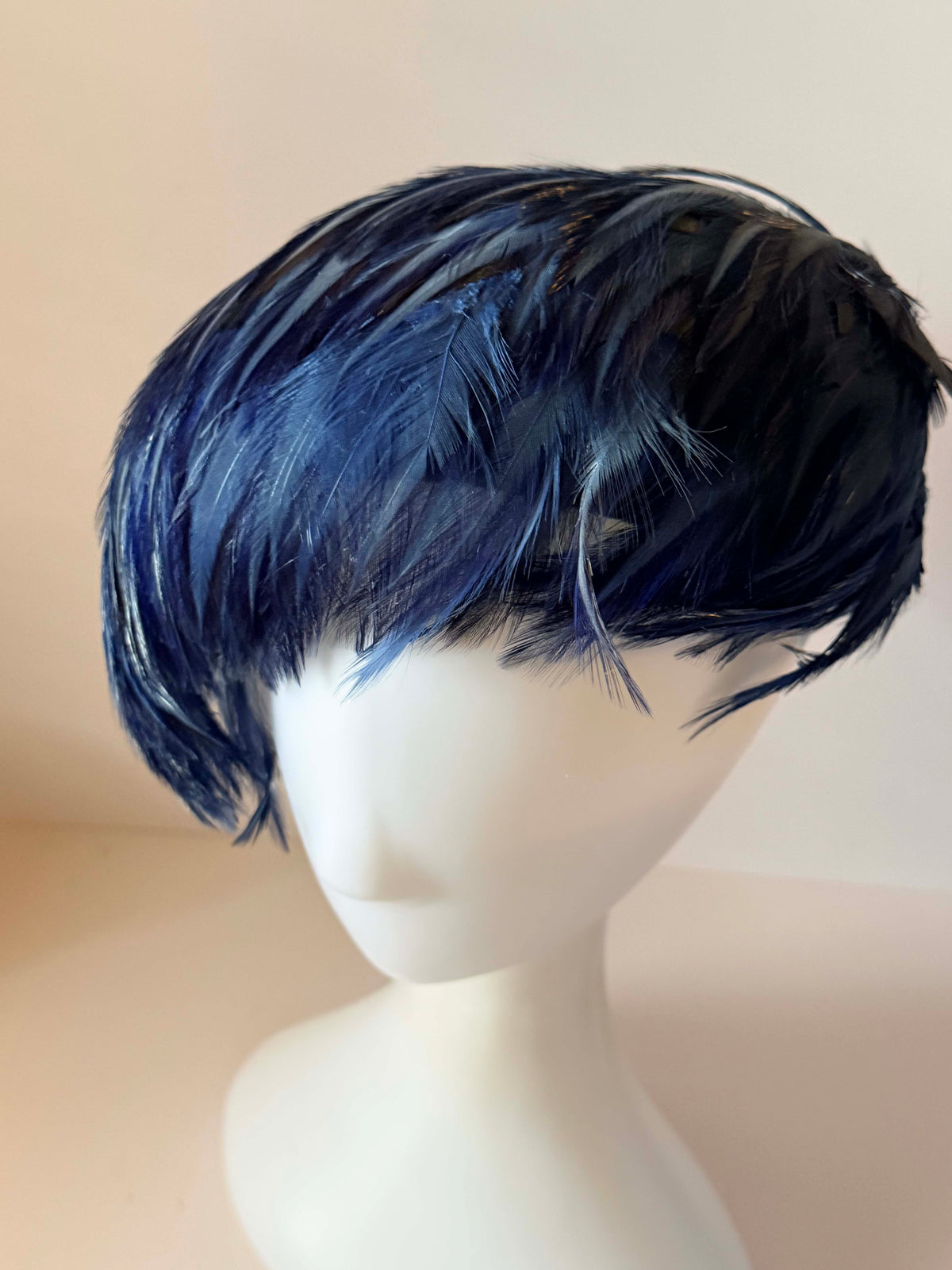 Vintage 1950s Navy Blue Feather Hat | Asymmetrical Cloche Cocktail Hat | Mid Century Women's Millinery