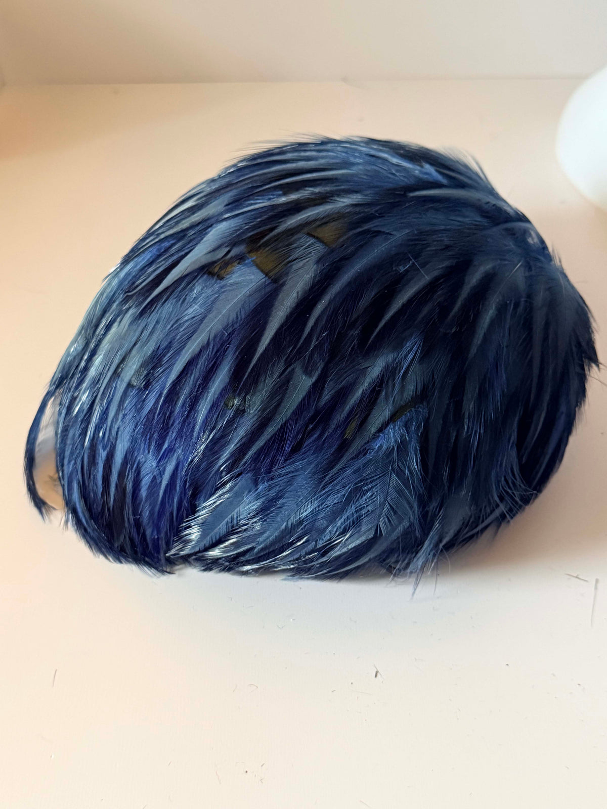 Vintage 1950s Navy Blue Feather Hat | Asymmetrical Cloche Cocktail Hat | Mid Century Women's Millinery