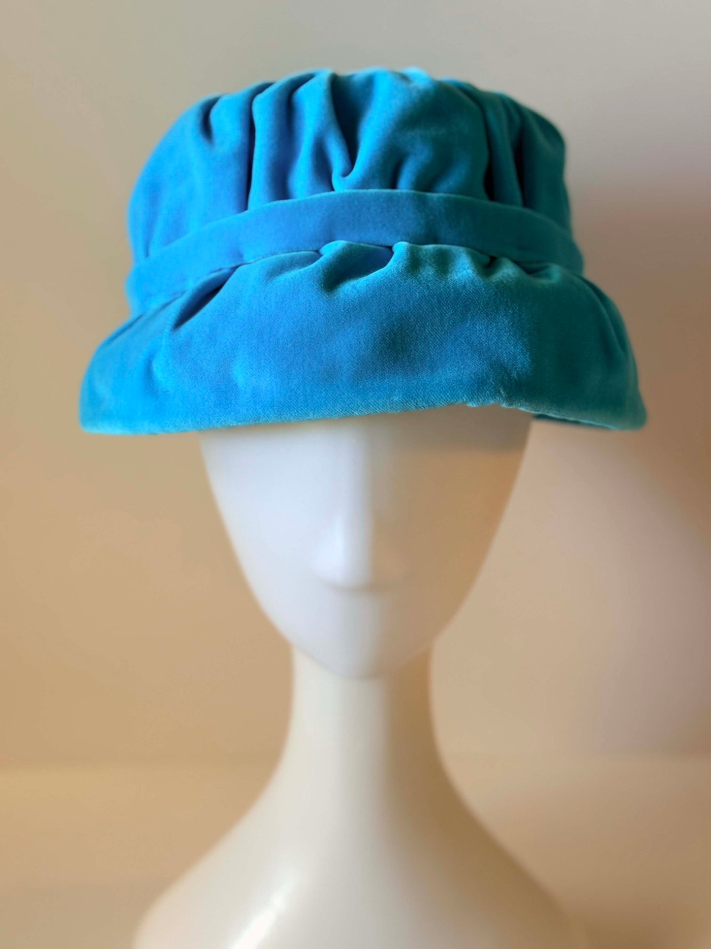 1960s Turquoise Velvet Bubble Hat | Sculptural Mod Pillbox | Vintage Blue Statement Hat | Avant Garde Millinery