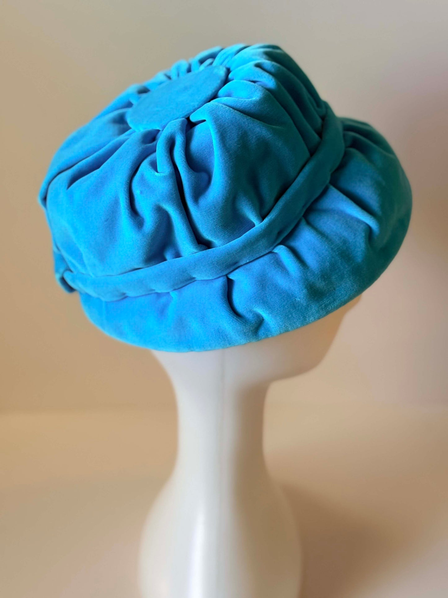 1960s Turquoise Velvet Bubble Hat | Sculptural Mod Pillbox | Vintage Blue Statement Hat | Avant Garde Millinery