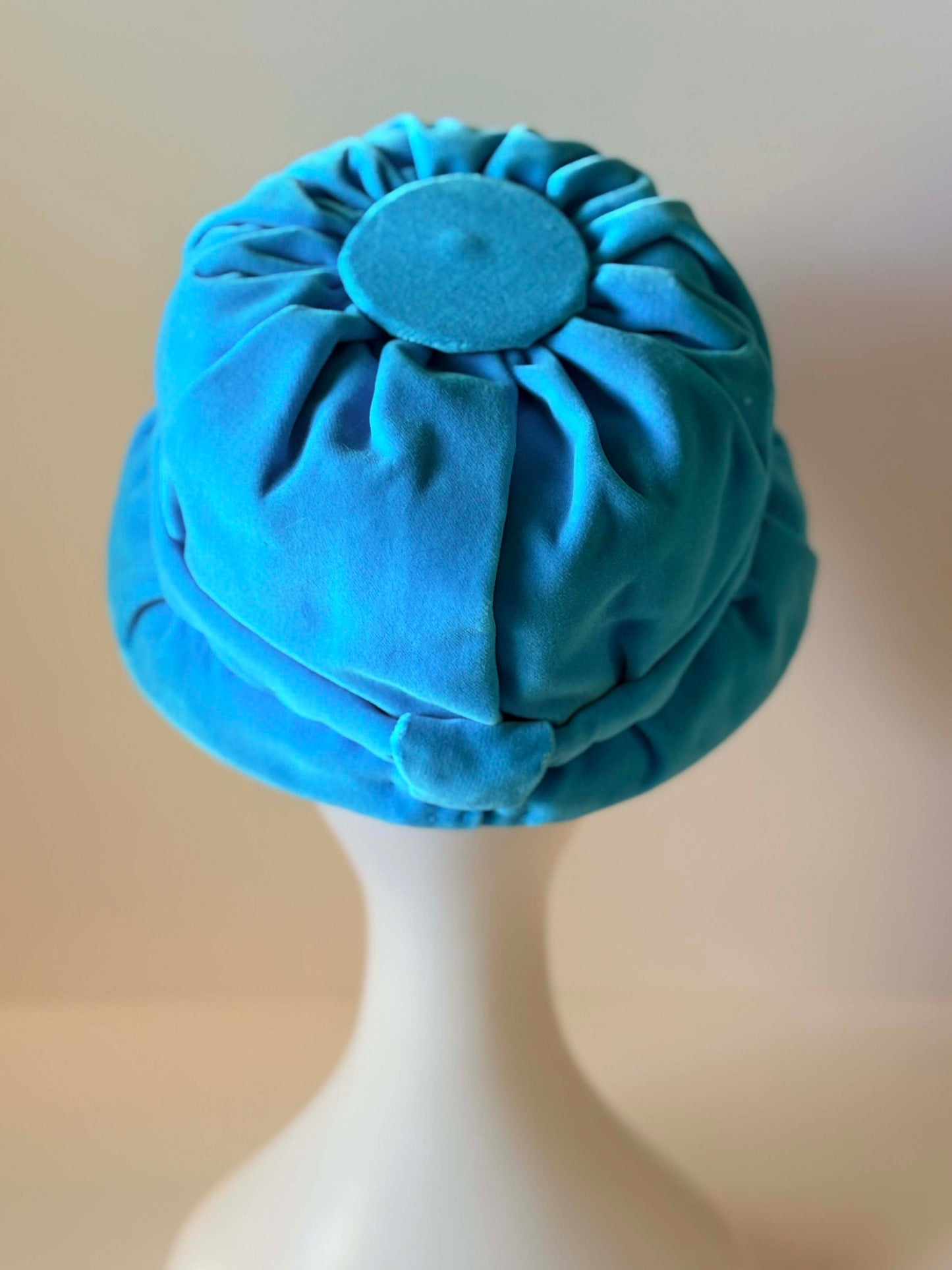 1960s Turquoise Velvet Bubble Hat | Sculptural Mod Pillbox | Vintage Blue Statement Hat | Avant Garde Millinery