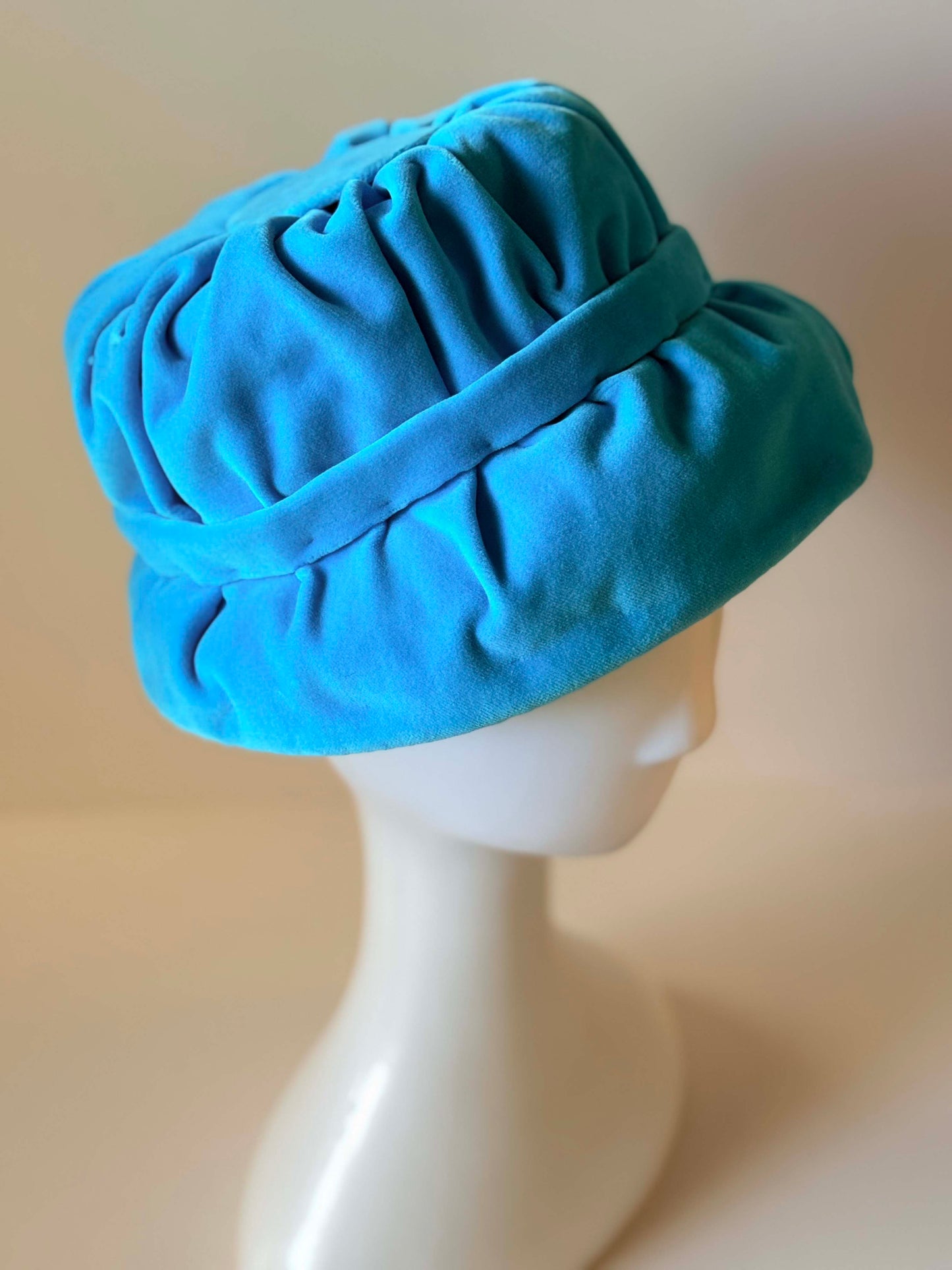 1960s Turquoise Velvet Bubble Hat | Sculptural Mod Pillbox | Vintage Blue Statement Hat | Avant Garde Millinery