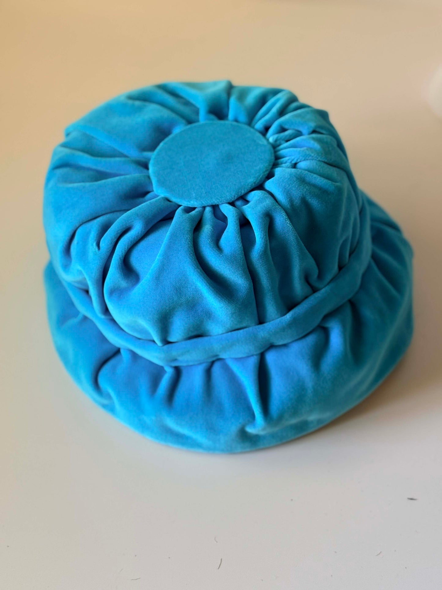 1960s Turquoise Velvet Bubble Hat | Sculptural Mod Pillbox | Vintage Blue Statement Hat | Avant Garde Millinery