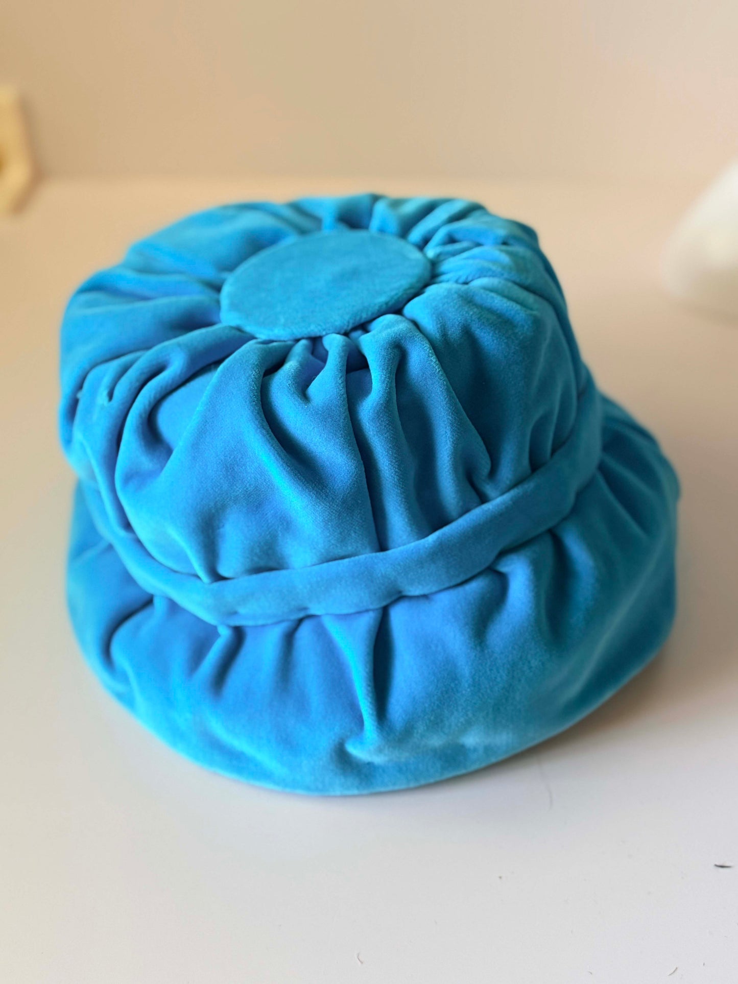 1960s Turquoise Velvet Bubble Hat | Sculptural Mod Pillbox | Vintage Blue Statement Hat | Avant Garde Millinery