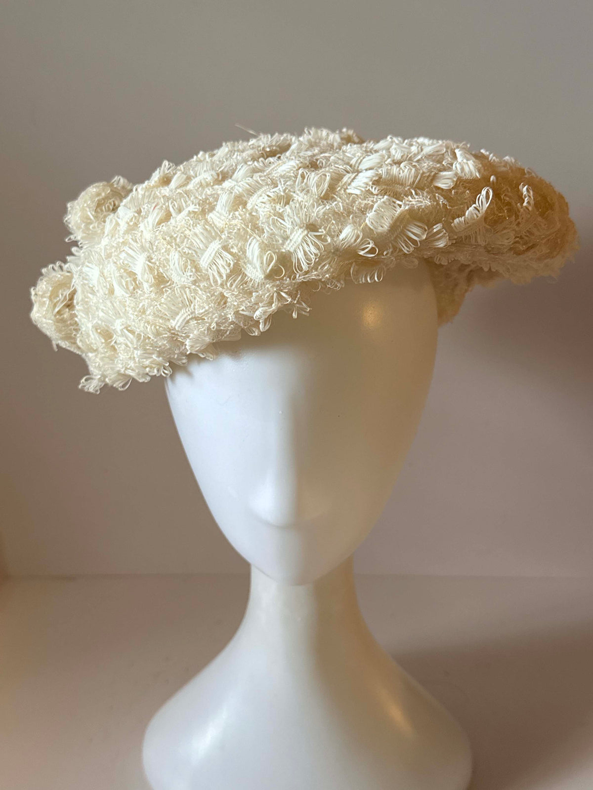 Vintage 1950s Sara Sue Ivory Cream Textured Brimmed Hat McLellan Richards Mod Wedding Hat