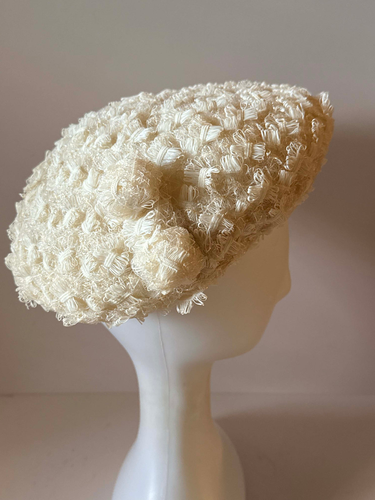 Vintage 1950s Sara Sue Ivory Cream Textured Brimmed Hat McLellan Richards Mod Wedding Hat