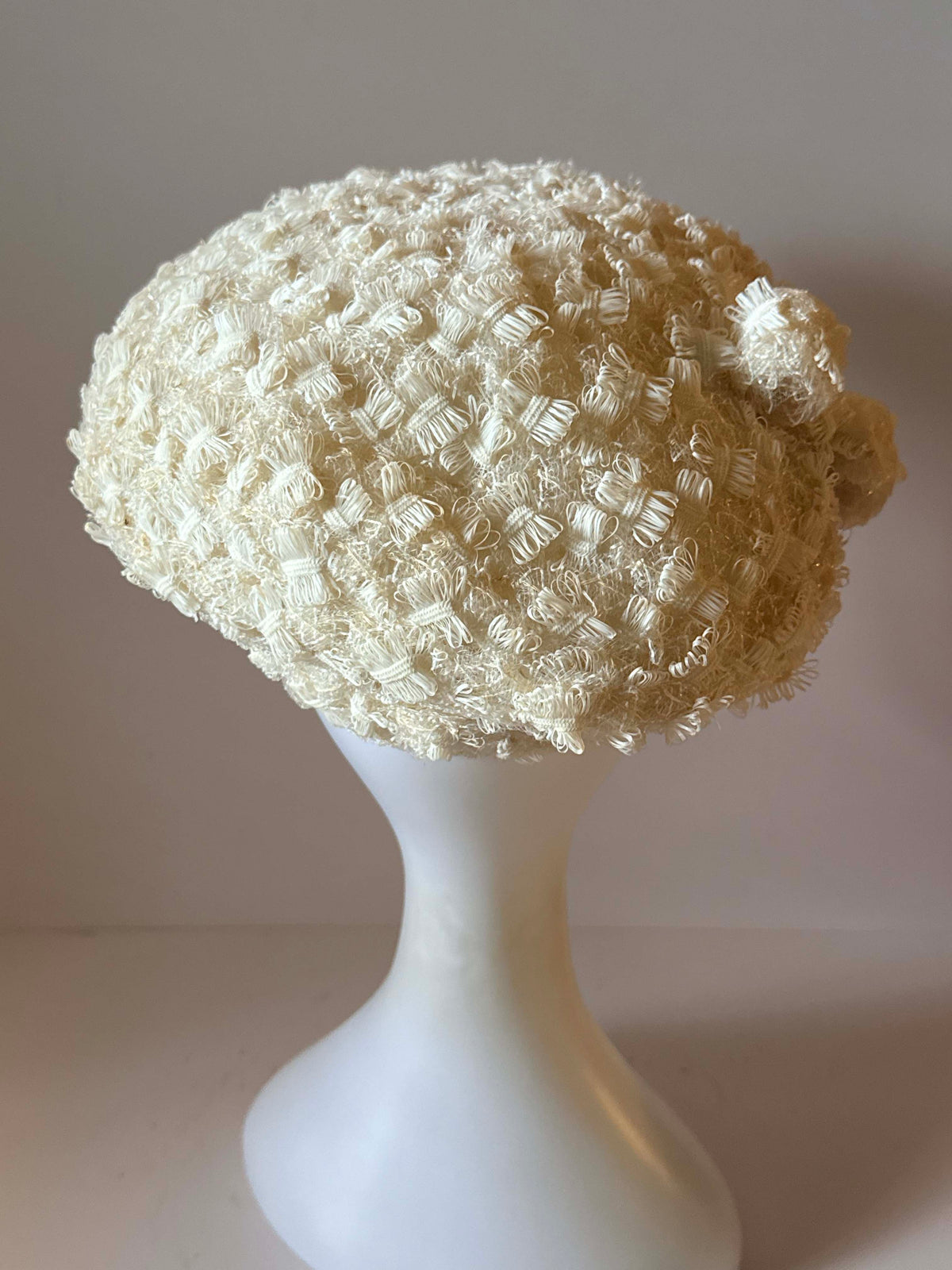 Vintage 1950s Sara Sue Ivory Cream Textured Brimmed Hat McLellan Richards Mod Wedding Hat