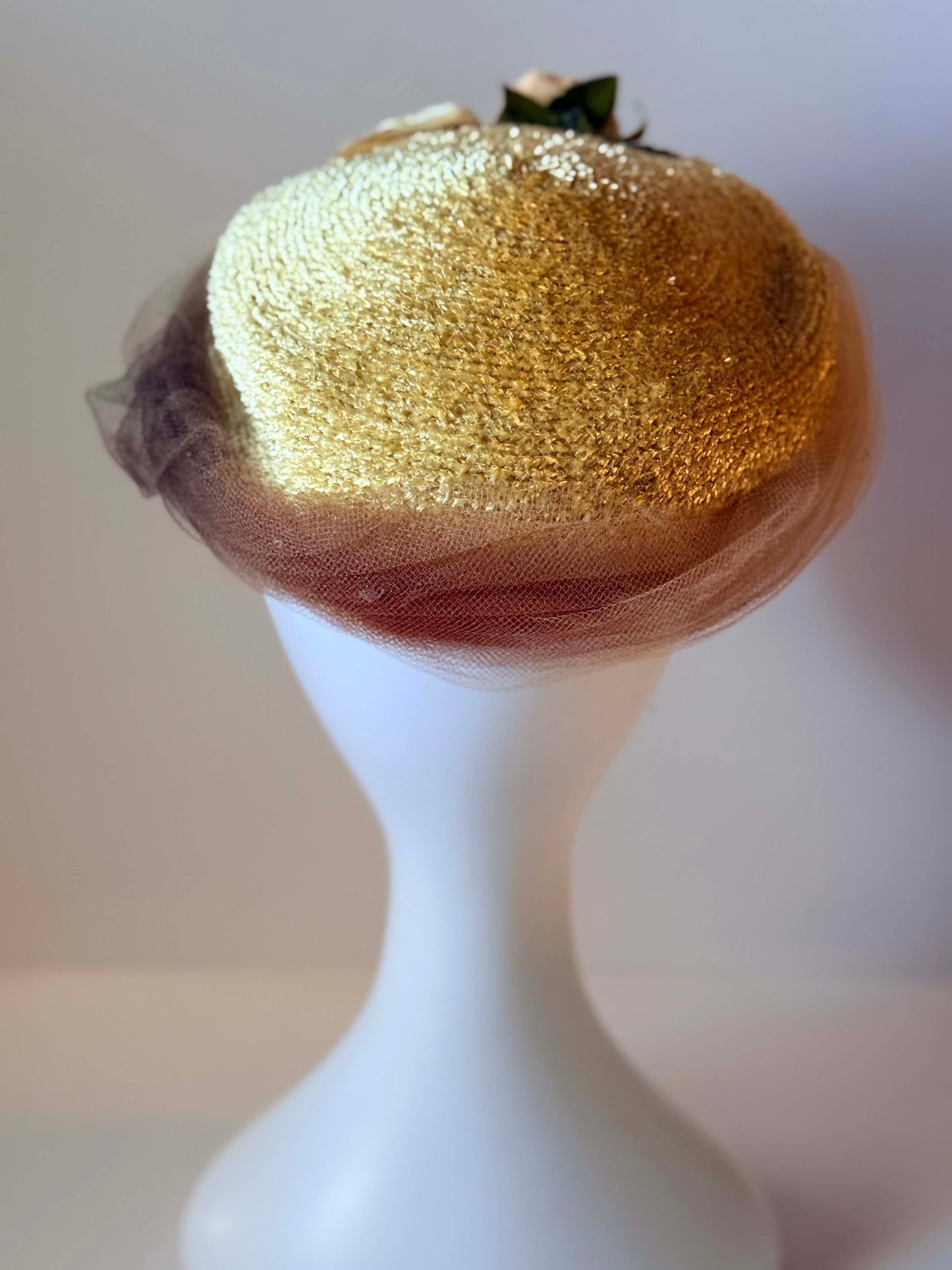 1950s Gold Lurex Pillbox Hat | Floral Jami Exclusive Hat | Vintage Metallic Straw Fascinator | Romantic Mid Century Millinery