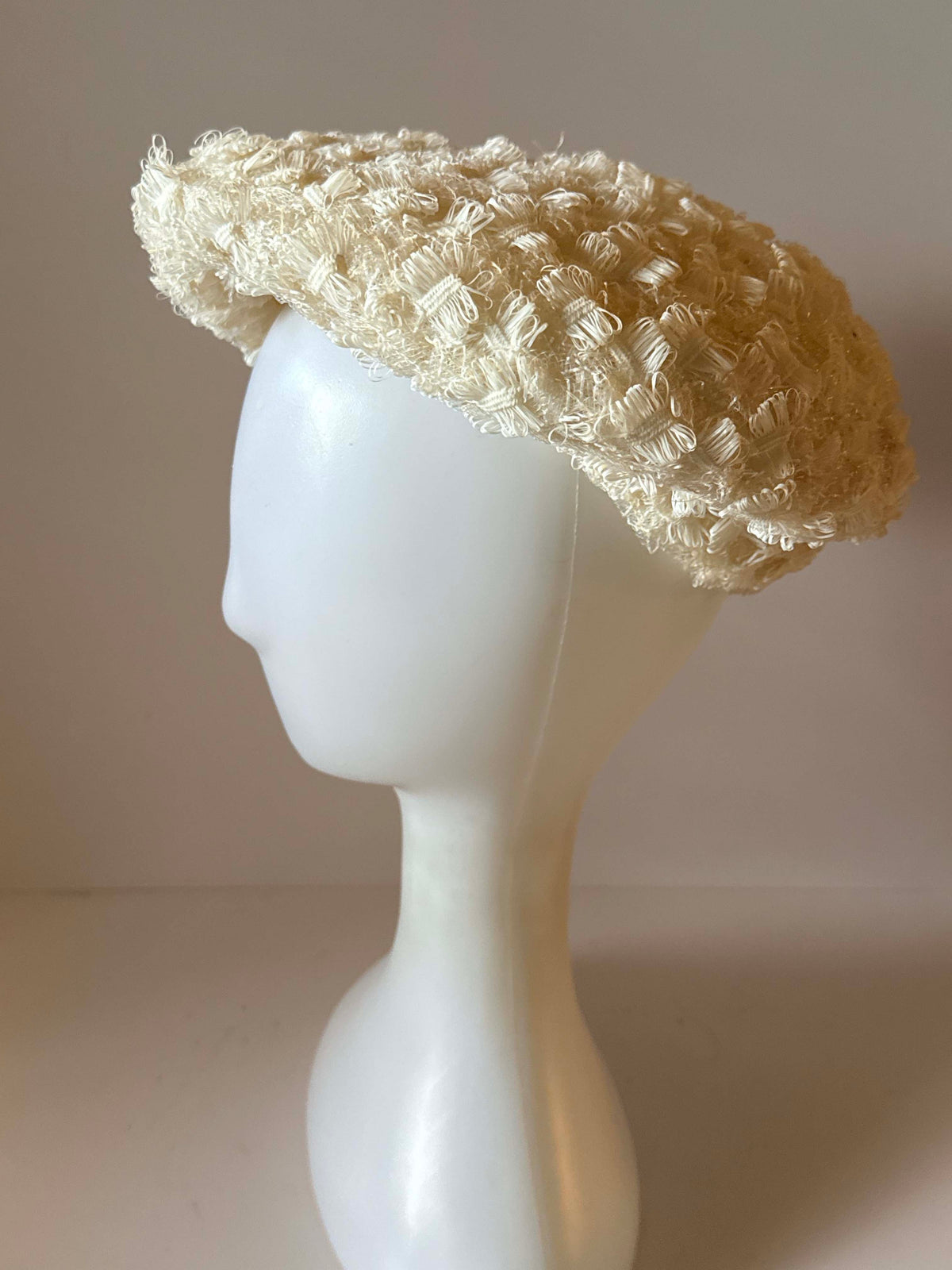 Vintage 1950s Sara Sue Ivory Cream Textured Brimmed Hat McLellan Richards Mod Wedding Hat