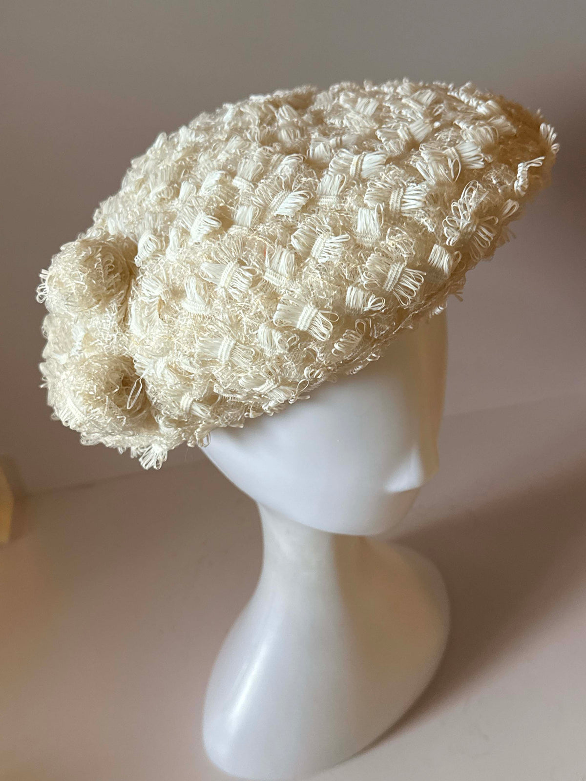 Vintage 1950s Sara Sue Ivory Cream Textured Brimmed Hat McLellan Richards Mod Wedding Hat