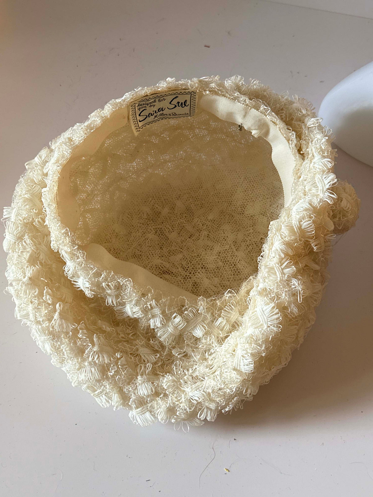 Vintage 1950s Sara Sue Ivory Cream Textured Brimmed Hat McLellan Richards Mod Wedding Hat