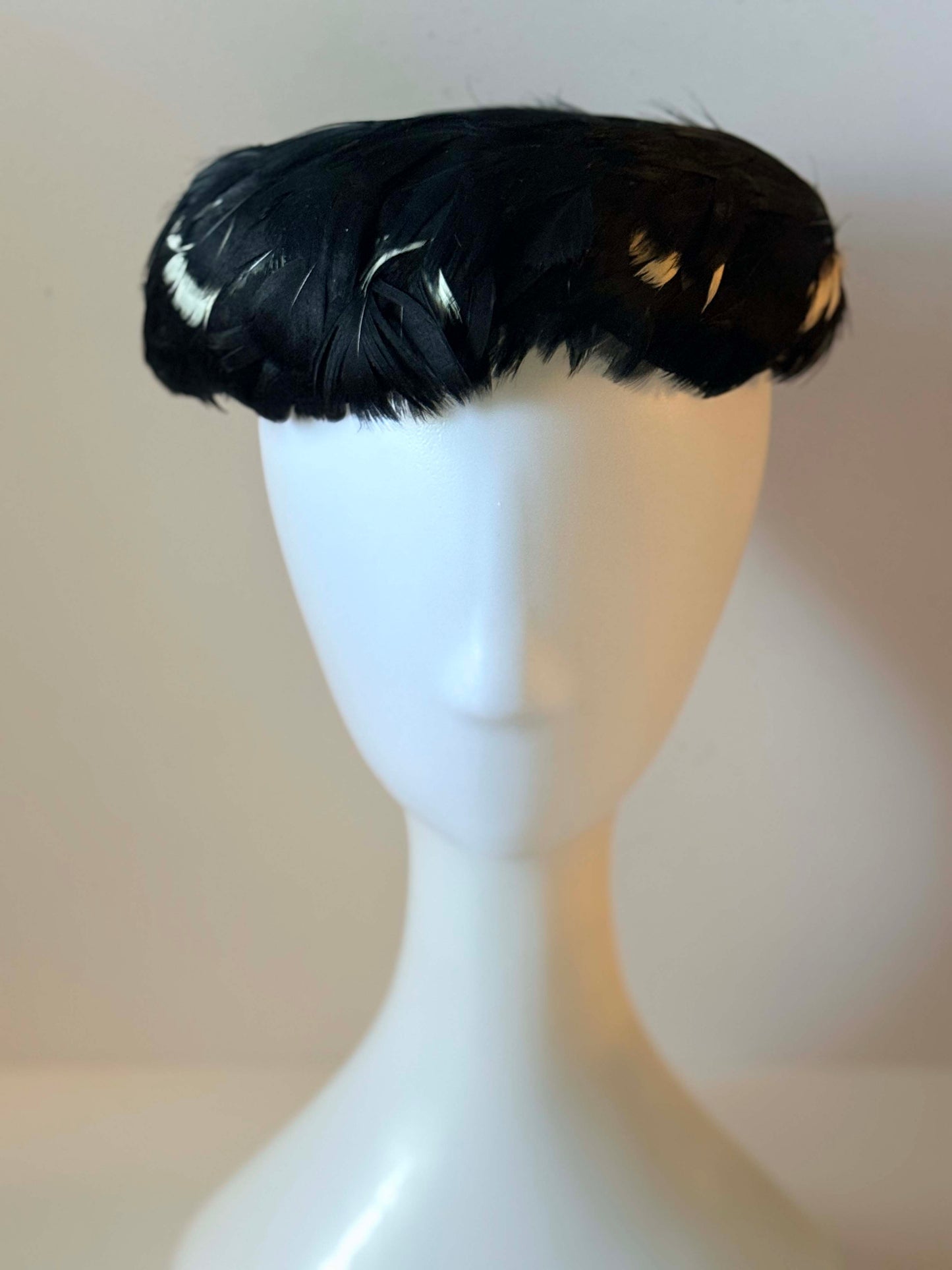1950s Black Feather Pillbox Hat | Vintage Feather Cocktail Hat | Mid Century Fascinator | Old Hollywood Evening Millinery