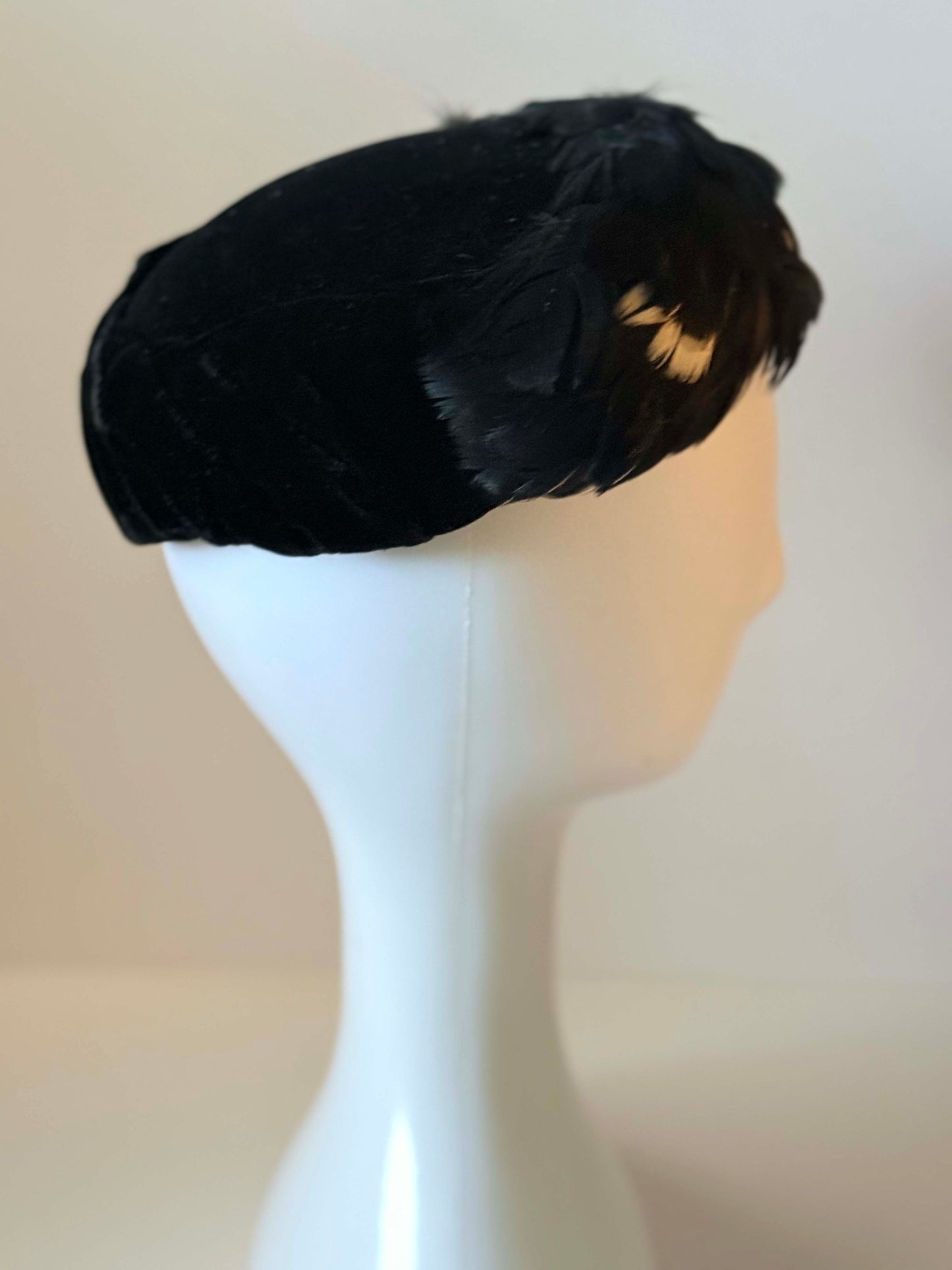 1950s Black Feather Pillbox Hat | Vintage Feather Cocktail Hat | Mid Century Fascinator | Old Hollywood Evening Millinery