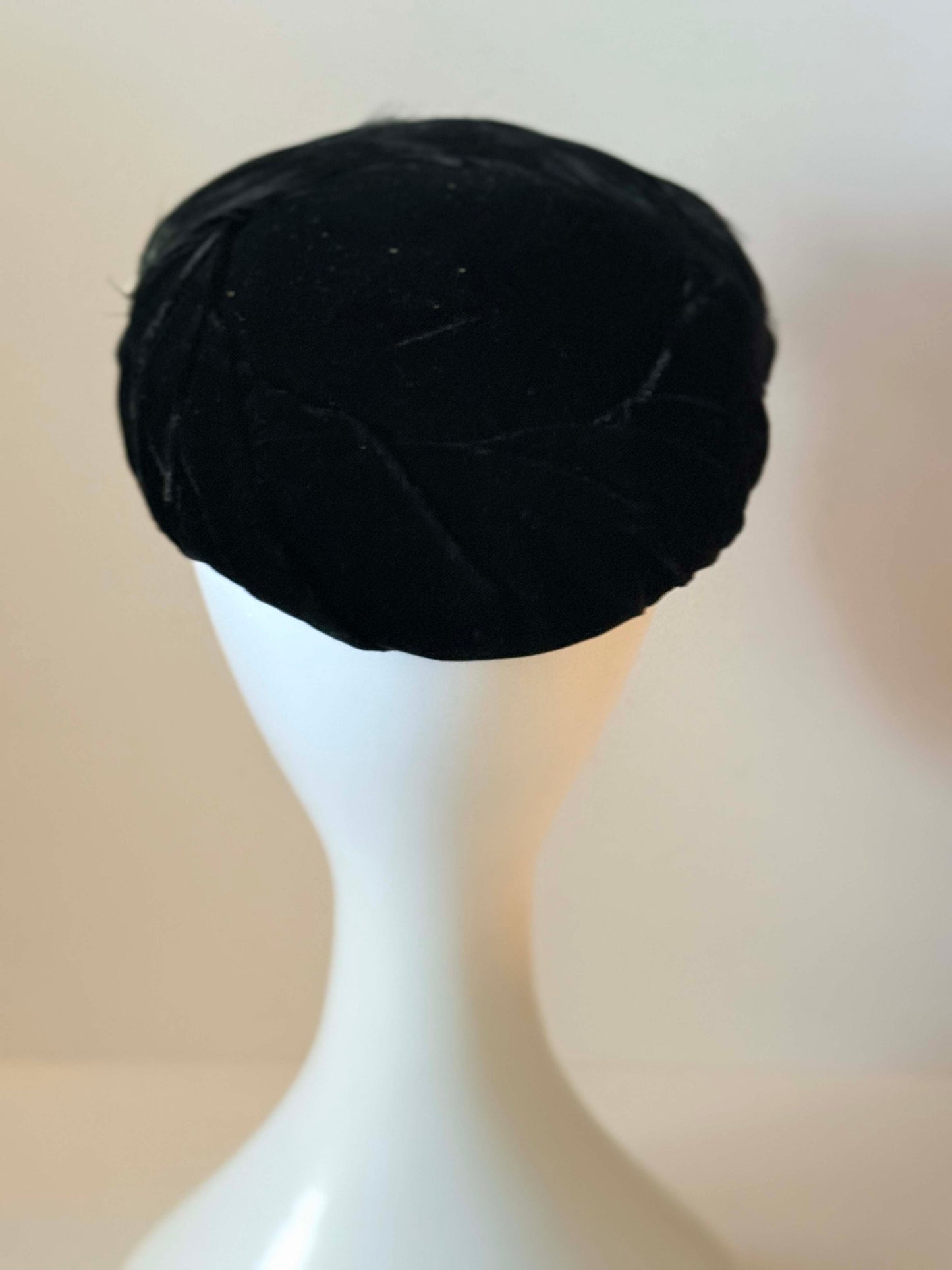 1950s Black Feather Pillbox Hat | Vintage Feather Cocktail Hat | Mid Century Fascinator | Old Hollywood Evening Millinery